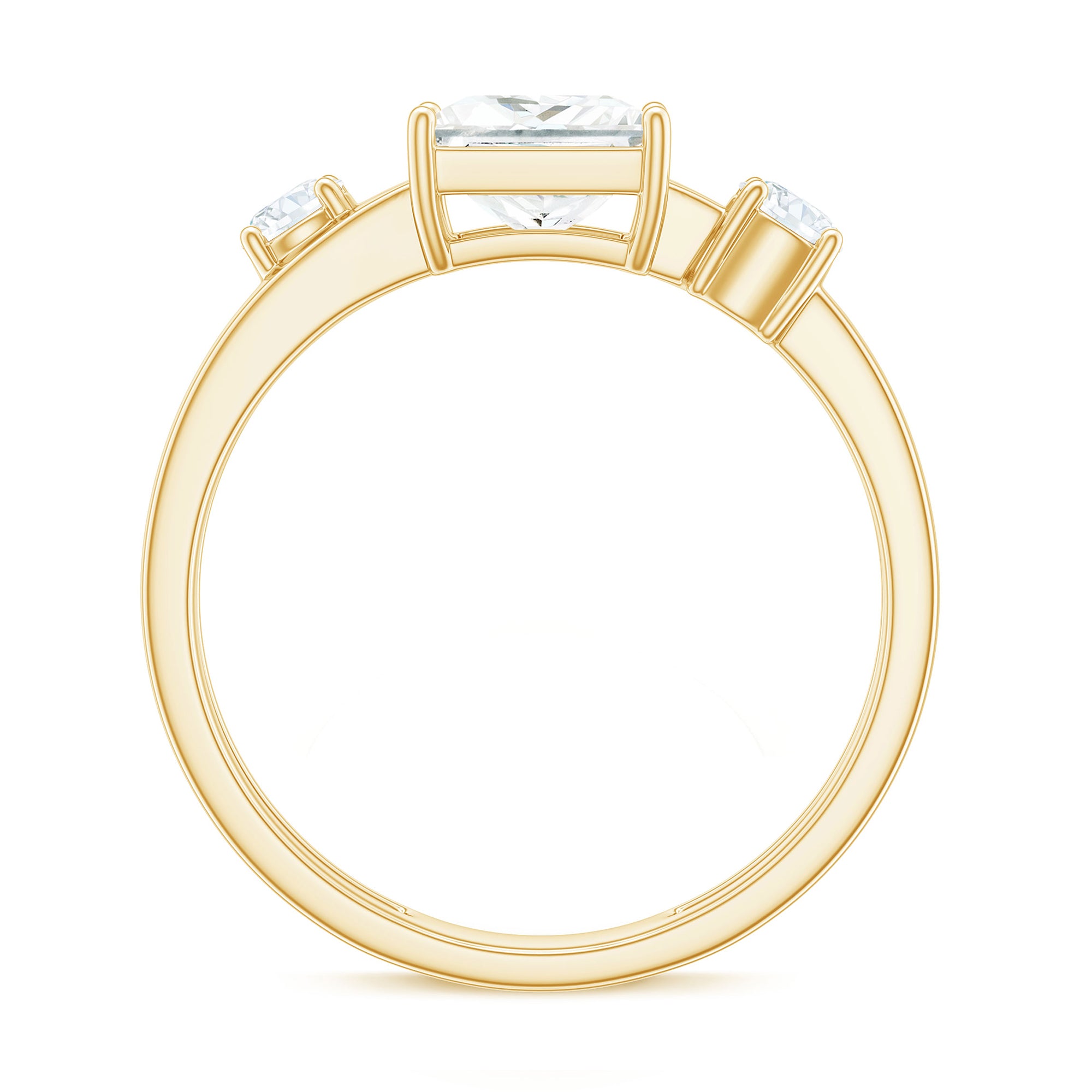 Princess Cut Moissanite Double Band Promise Ring in Gold Moissanite - ( D-VS1 ) - Color and Clarity - Rosec Jewels