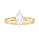 Marquise Cut Moissanite Solitaire Ring with Beaded Details Moissanite - ( D-VS1 ) - Color and Clarity - Rosec Jewels