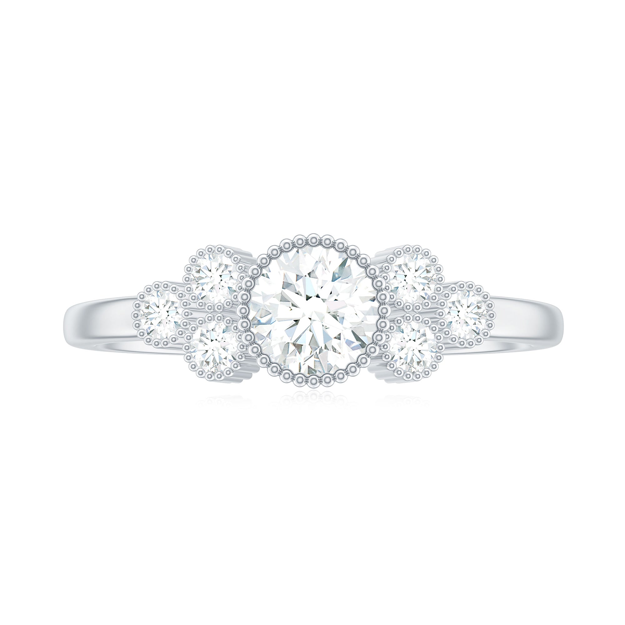 Round Shape Moissanite Designer Ring in Gold Moissanite - ( D-VS1 ) - Color and Clarity - Rosec Jewels