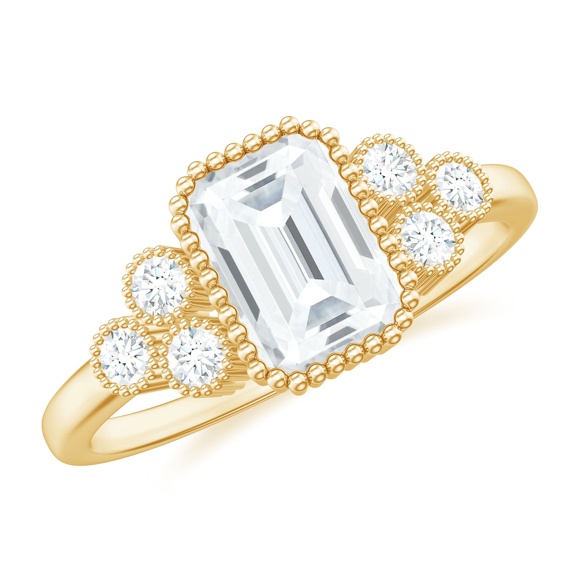 Octagon and Round Cut Moissanite Designer Ring in Gold Moissanite - ( D-VS1 ) - Color and Clarity - Rosec Jewels