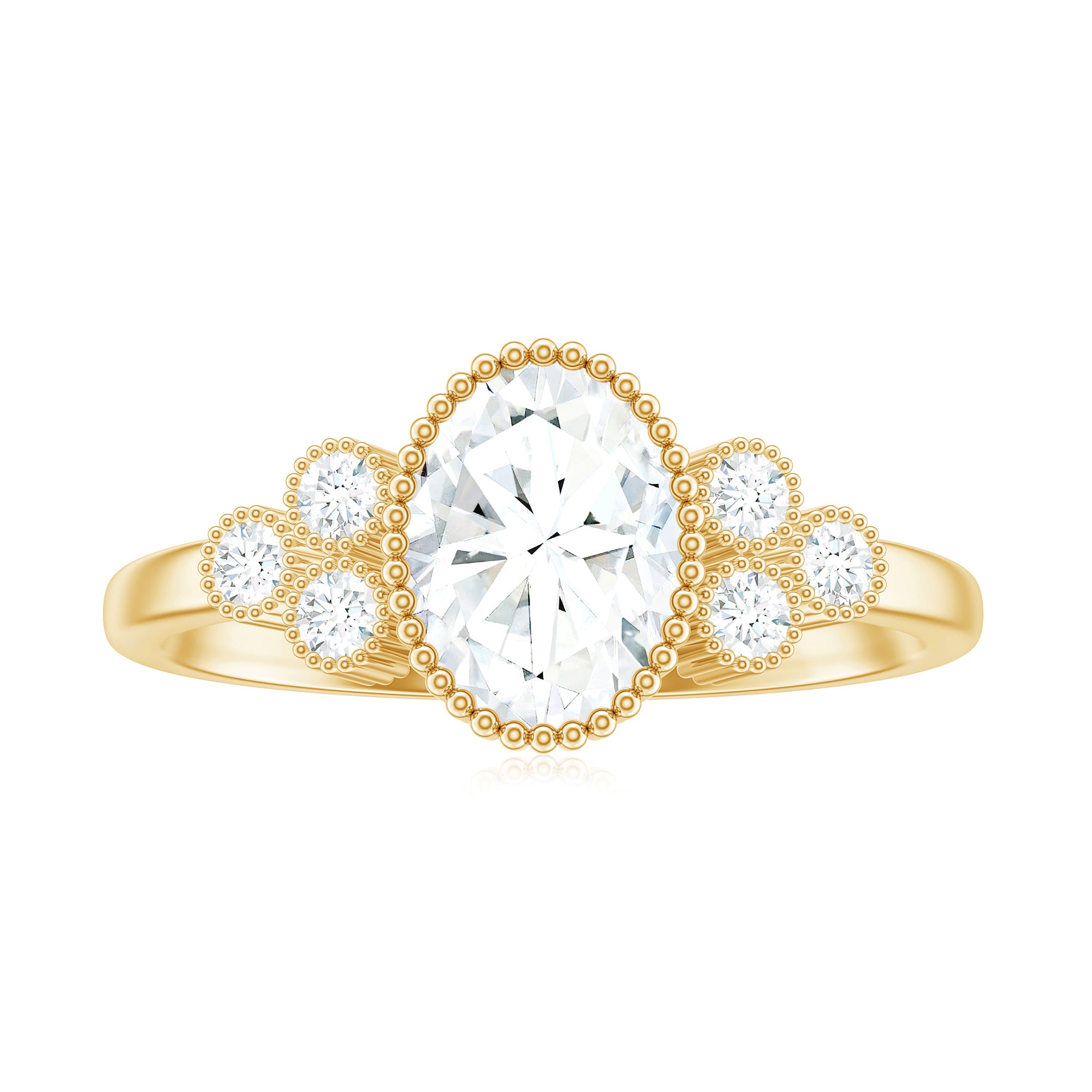 Oval and Round Cut Moissanite Designer Ring in Gold Moissanite - ( D-VS1 ) - Color and Clarity - Rosec Jewels