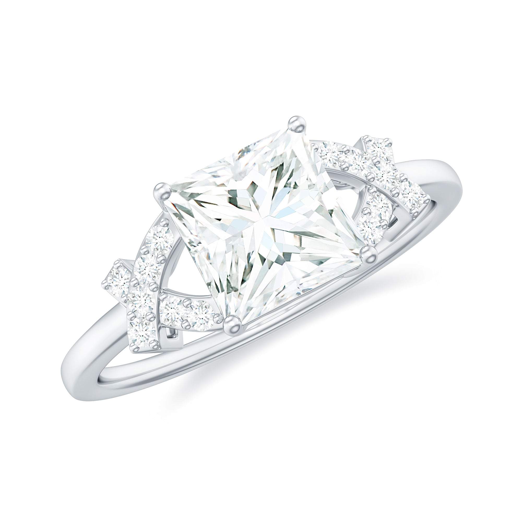 Princess Cut Moissanite Solitaire Ring in Spilt Shank Moissanite - ( D-VS1 ) - Color and Clarity - Rosec Jewels