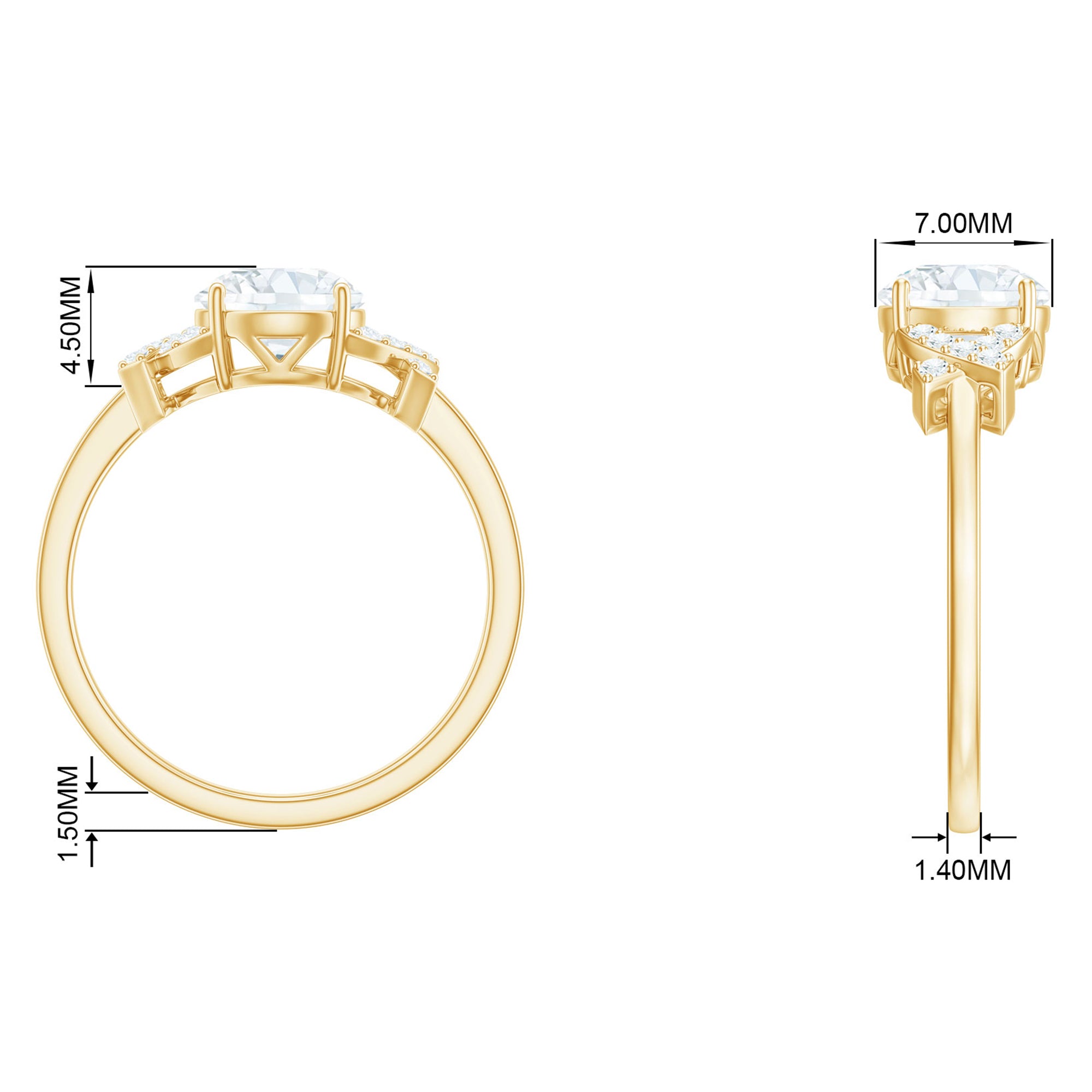 Round Cut Moissanite Solitaire Ring in Spilt Shank Moissanite - ( D-VS1 ) - Color and Clarity - Rosec Jewels