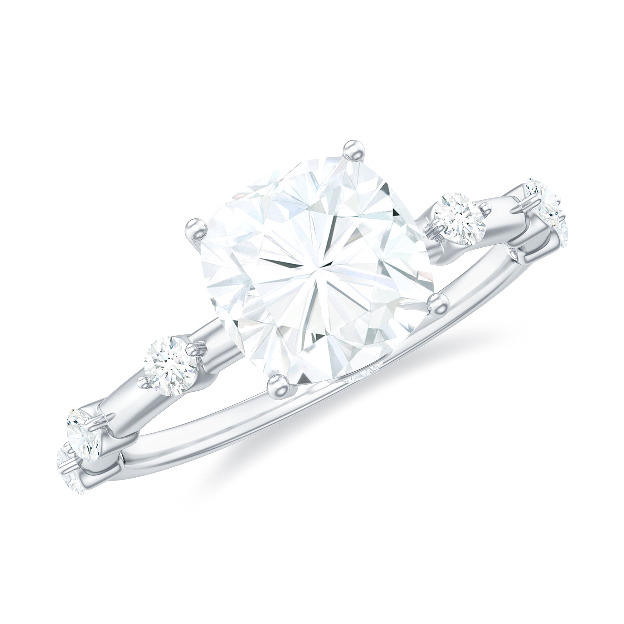 Large Cushion Cut Moissanite Solitaire Engagement Ring in Gold Moissanite - ( D-VS1 ) - Color and Clarity - Rosec Jewels