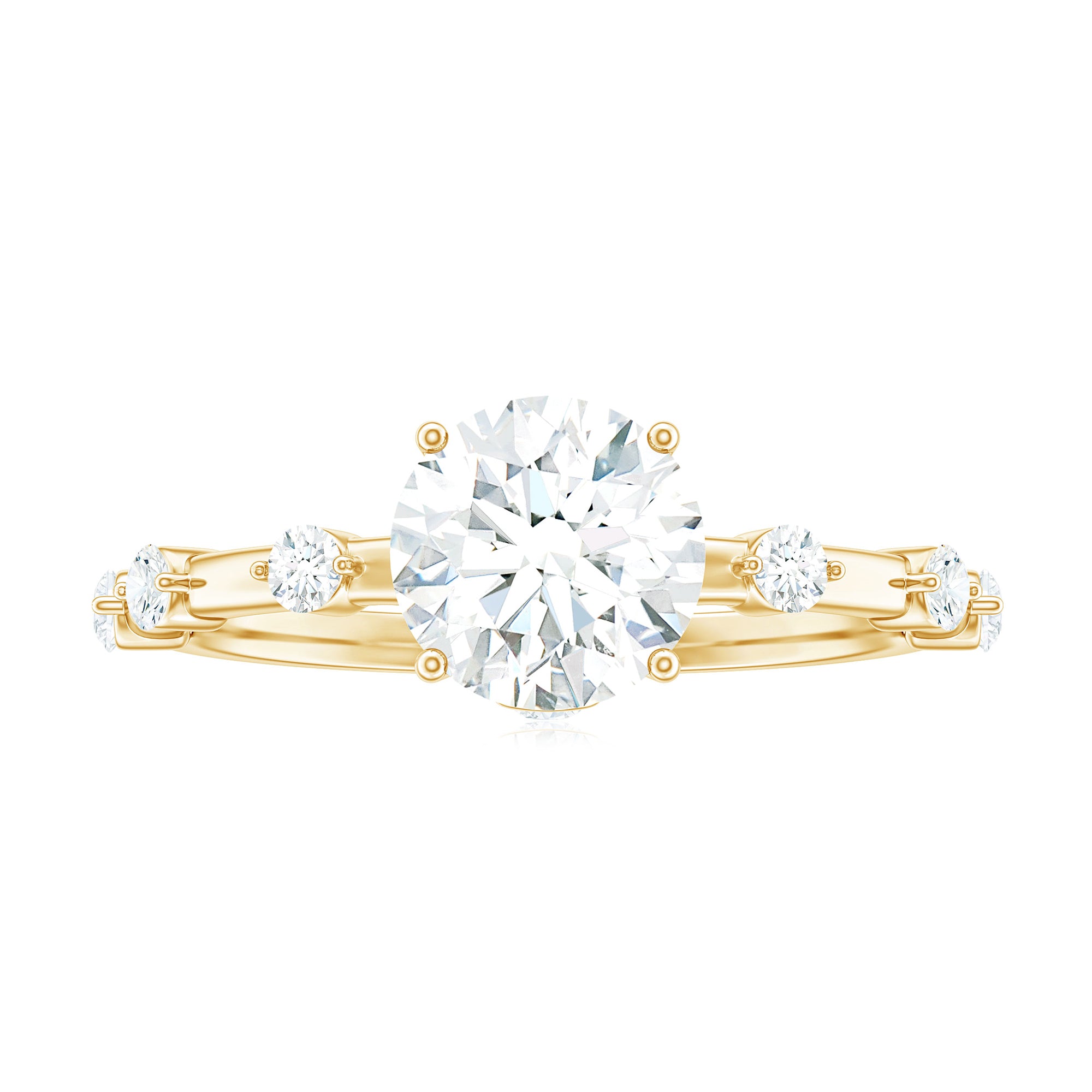 Large Round Shape Moissanite Solitaire Engagement Ring in Gold Moissanite - ( D-VS1 ) - Color and Clarity - Rosec Jewels