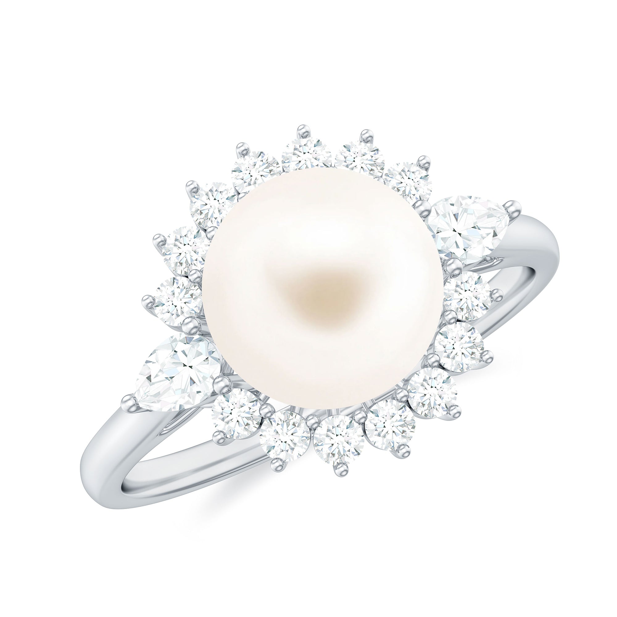 Classic Freshwater Pearl Halo Engagement Ring with Diamond Freshwater Pearl - ( AAA ) - Quality - Rosec Jewels