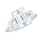 Emerald Cut Moissanite Solitaire Ring in Spilt Shank Moissanite - ( D-VS1 ) - Color and Clarity - Rosec Jewels