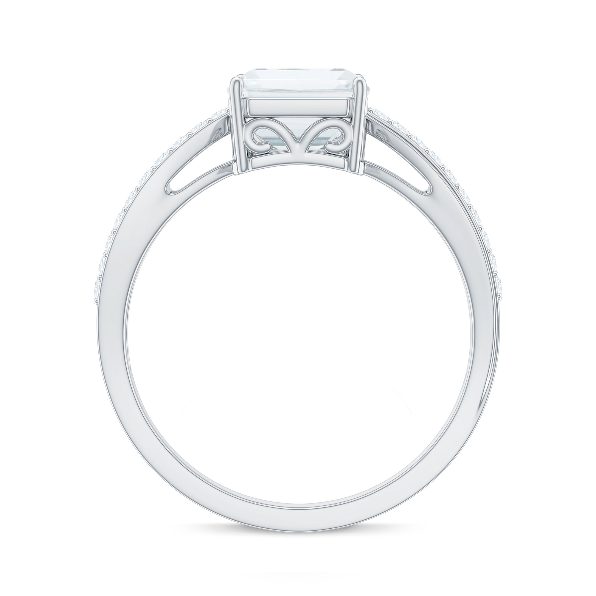 Classic Emerald Cut Moissanite Solitaire Engagement Ring in Gold Moissanite - ( D-VS1 ) - Color and Clarity - Rosec Jewels