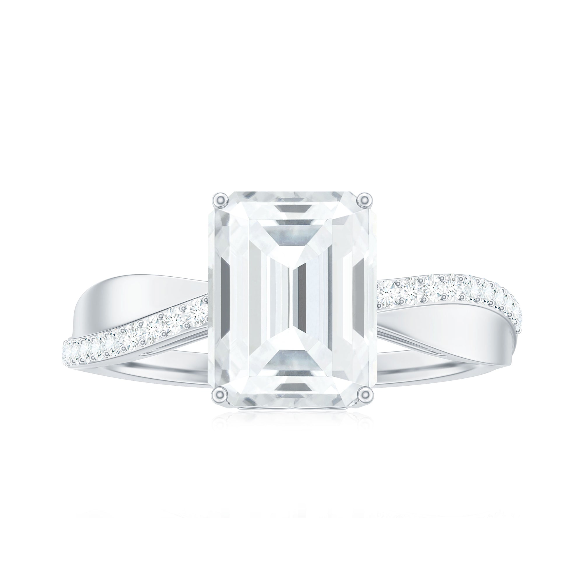 Classic Emerald Cut Moissanite Solitaire Engagement Ring in Gold Moissanite - ( D-VS1 ) - Color and Clarity - Rosec Jewels