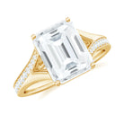 Emerald Cut Moissanite Solitaire Engagement Ring with Split Shank Moissanite - ( D-VS1 ) - Color and Clarity - Rosec Jewels