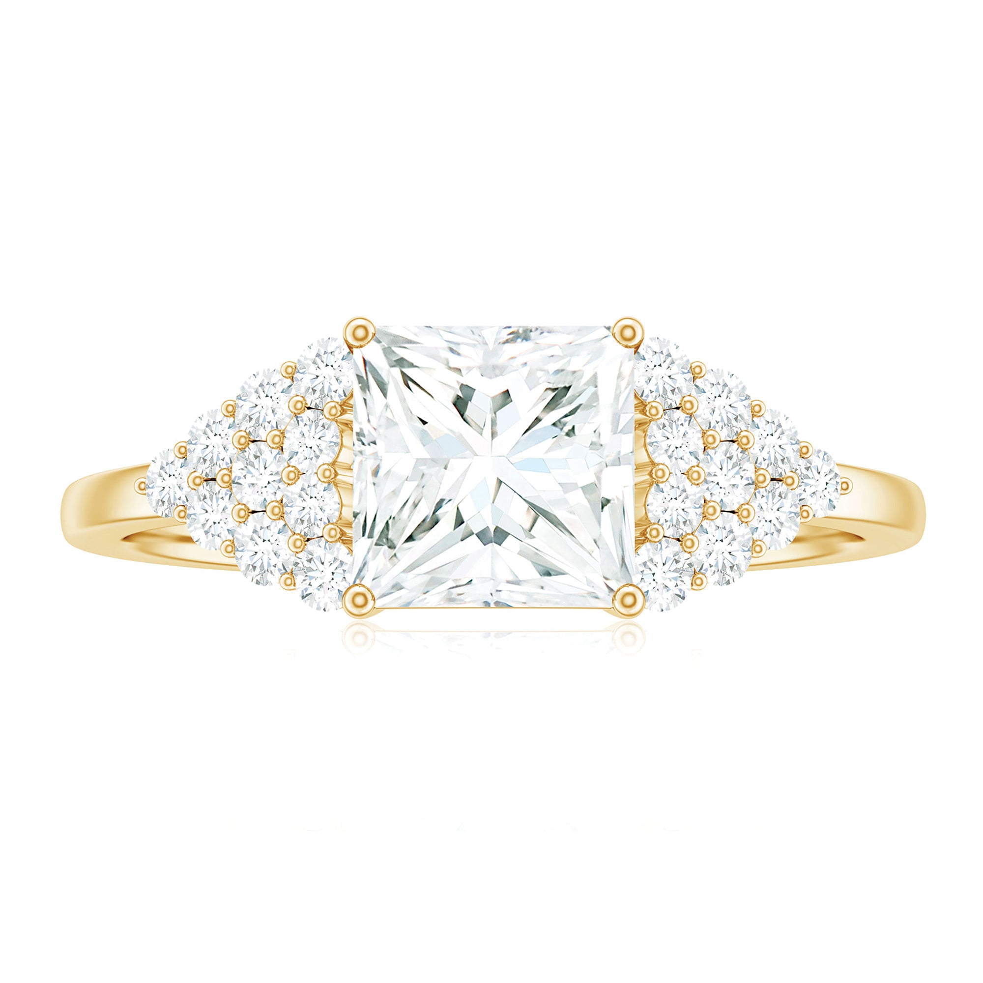 Princess Moissanite Solitaire Engagement Ring with Side Stones Moissanite - ( D-VS1 ) - Color and Clarity - Rosec Jewels