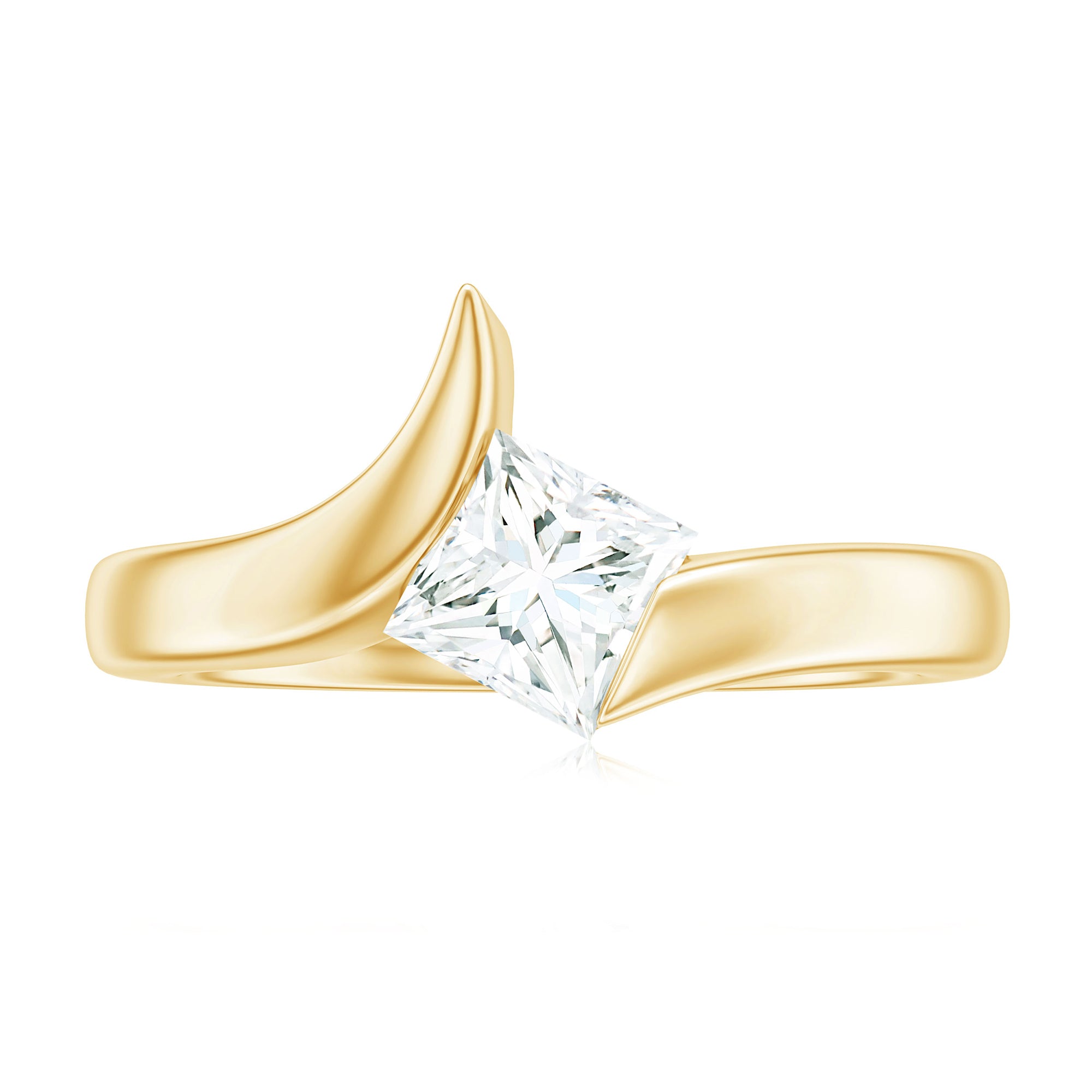 Princess Cut Certified Moissanite Solitaire Bypass Ring in Gold Moissanite - ( D-VS1 ) - Color and Clarity - Rosec Jewels