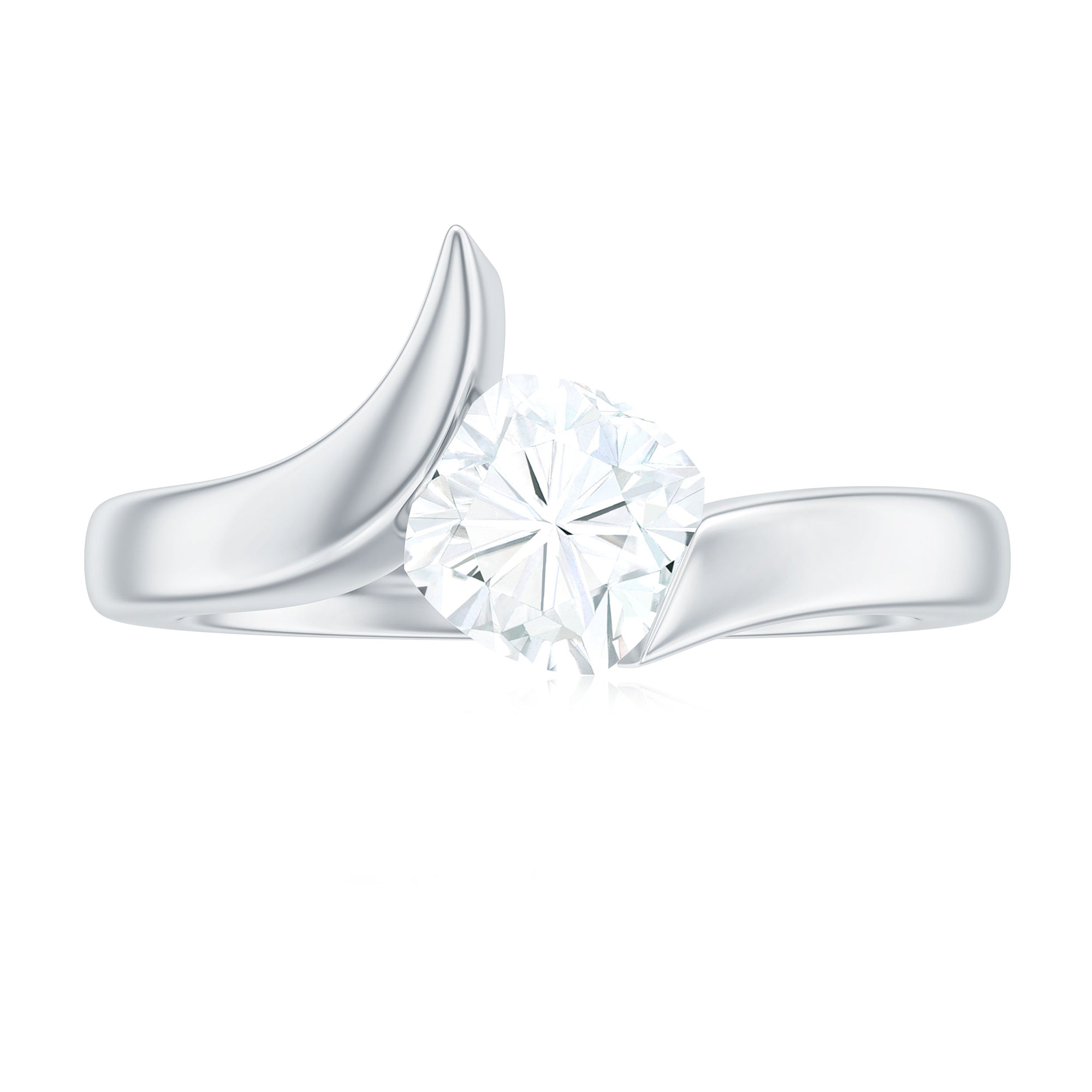 Cushion Cut Certified Moissanite Solitaire Bypass Ring in Gold Moissanite - ( D-VS1 ) - Color and Clarity - Rosec Jewels