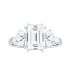 Emerald Cut Moissanite Solitaire Engagement Ring with Trio Moissanite - ( D-VS1 ) - Color and Clarity - Rosec Jewels