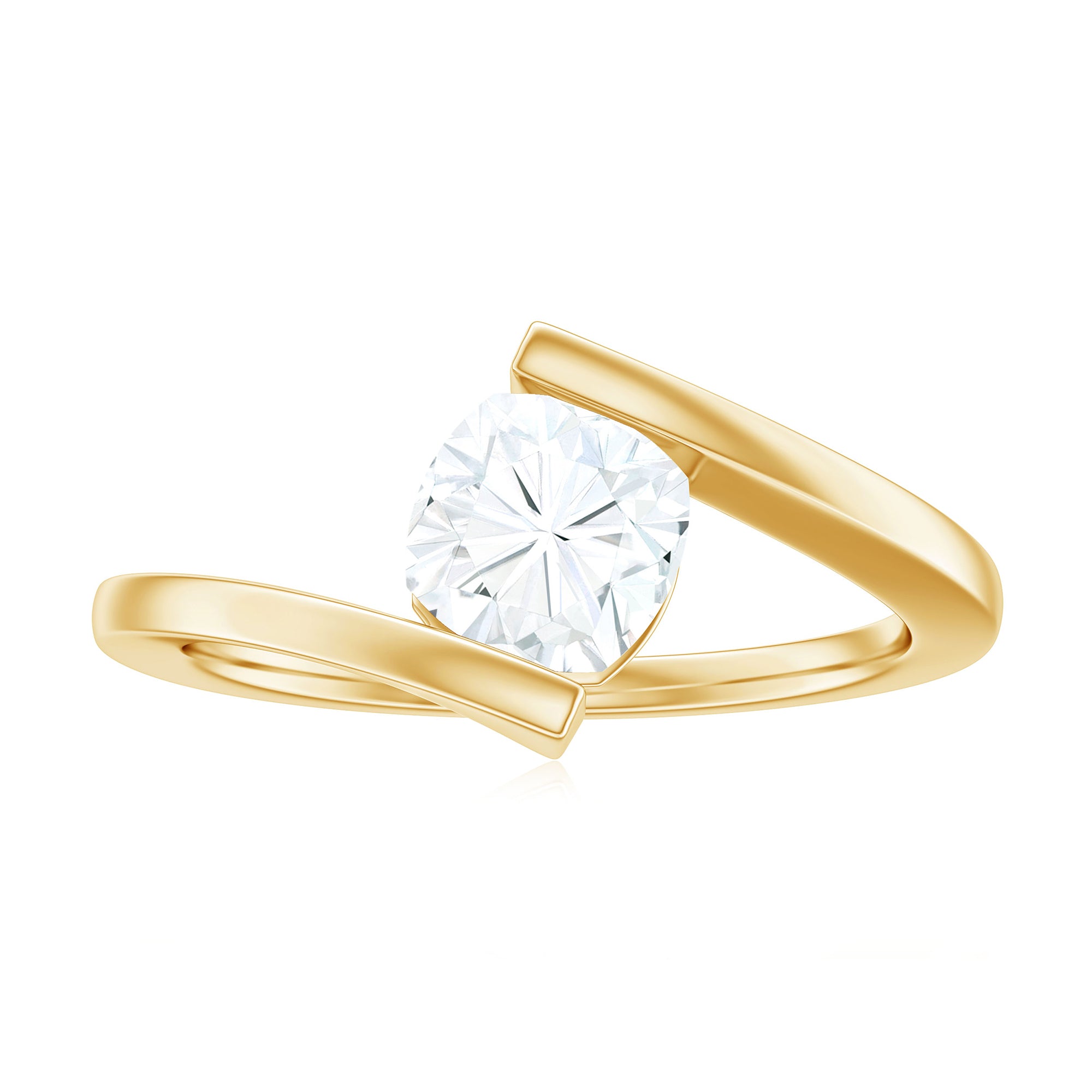 Simple Cushion Cut Moissanite Solitaire Bypass Gold Ring Moissanite - ( D-VS1 ) - Color and Clarity - Rosec Jewels