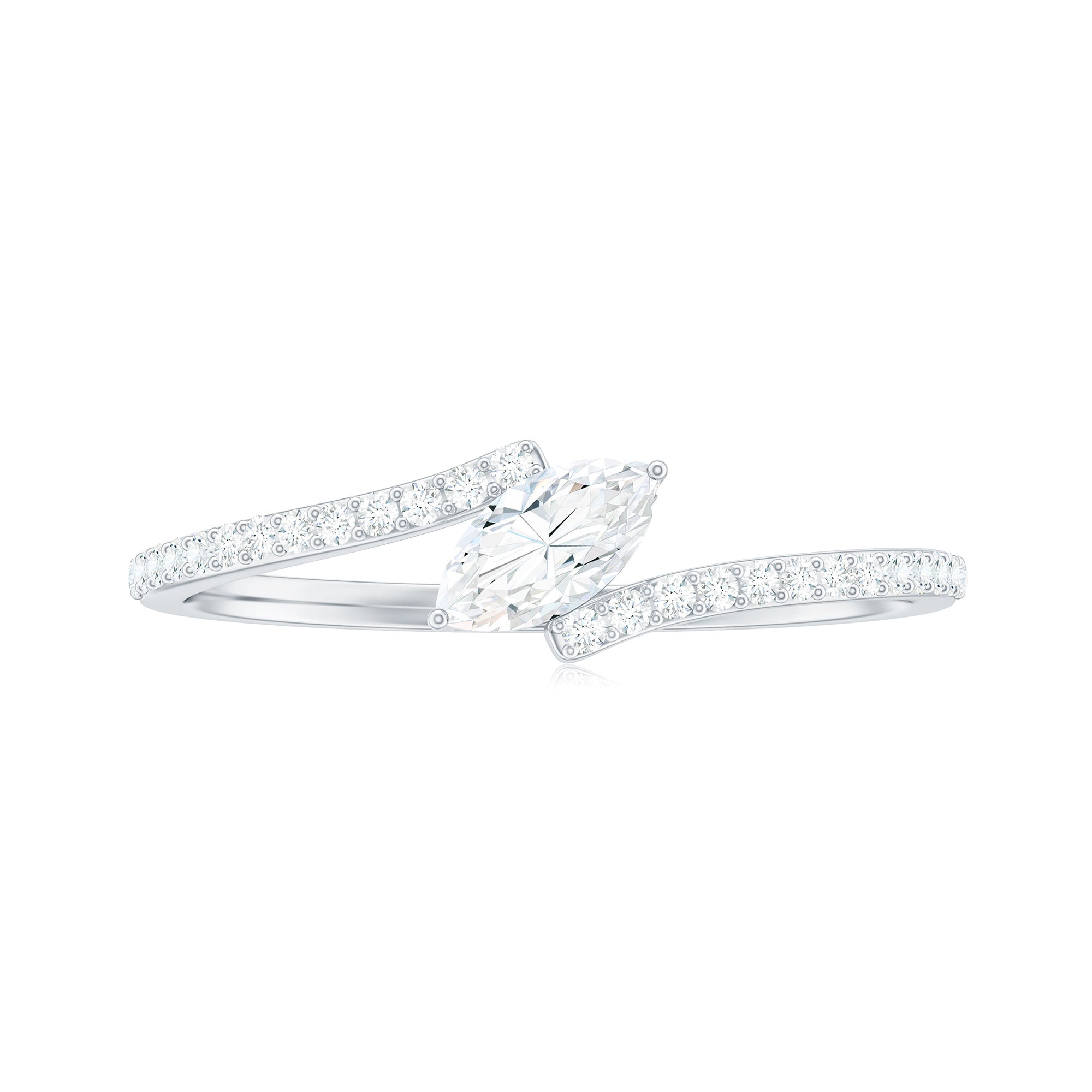 Marquise Cut Solitaire Moissanite Bypass Promise Ring Moissanite - ( D-VS1 ) - Color and Clarity - Rosec Jewels