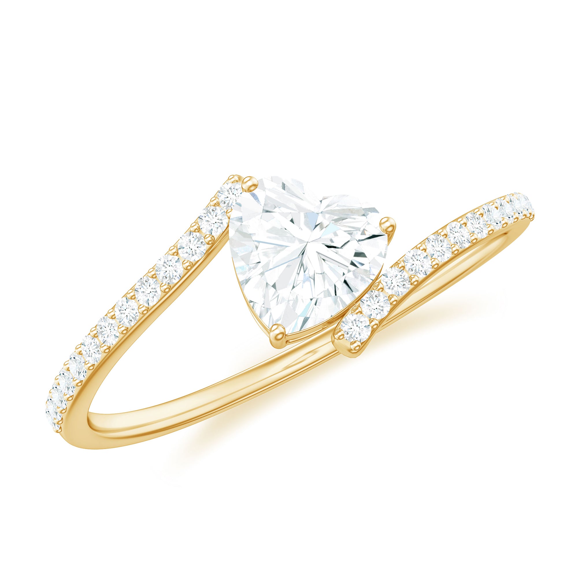 Heart Shape Solitaire Moissanite Bypass Promise Ring Moissanite - ( D-VS1 ) - Color and Clarity - Rosec Jewels