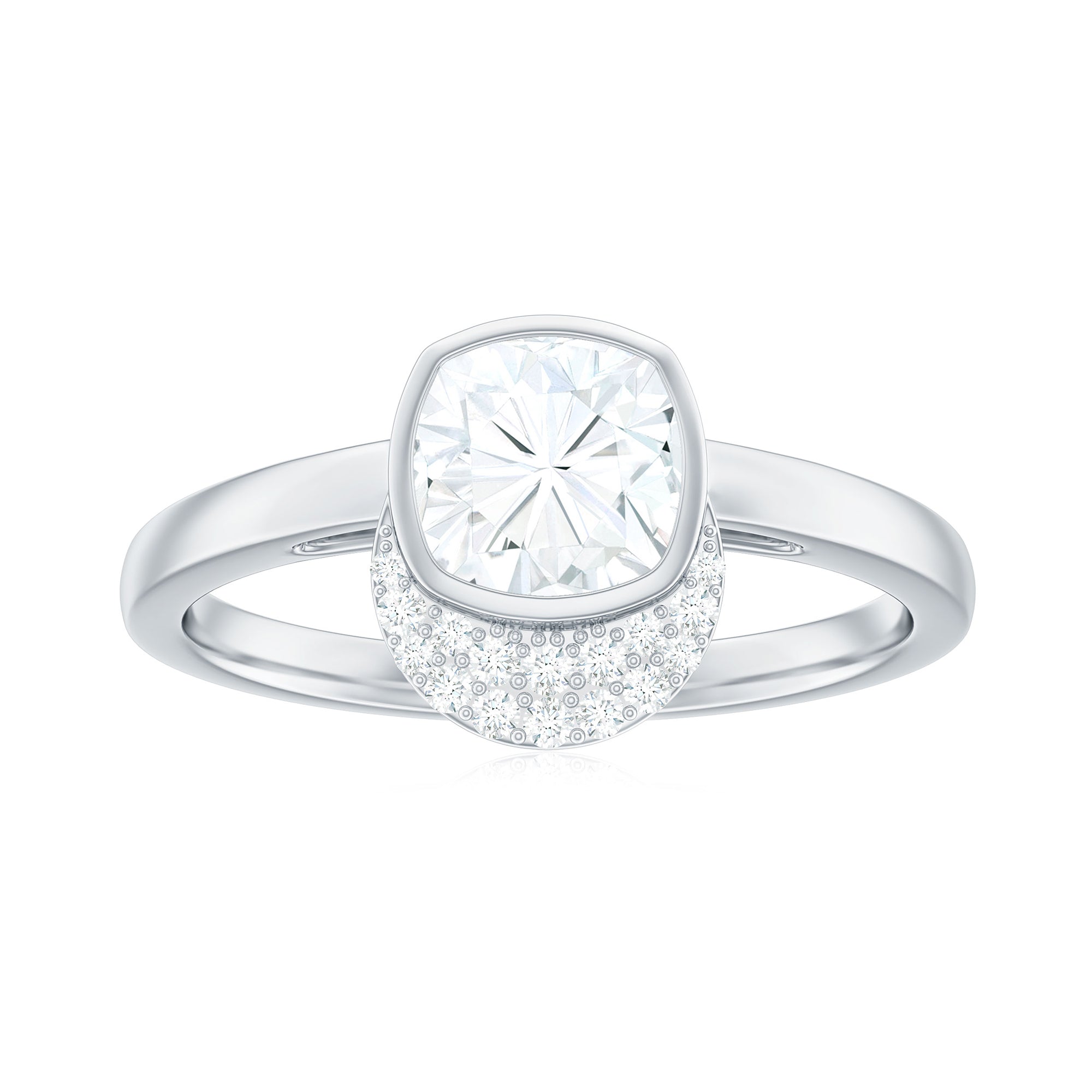 Bezel Set Cushion Cut Moissanite Classic Engagement Ring Moissanite - ( D-VS1 ) - Color and Clarity - Rosec Jewels