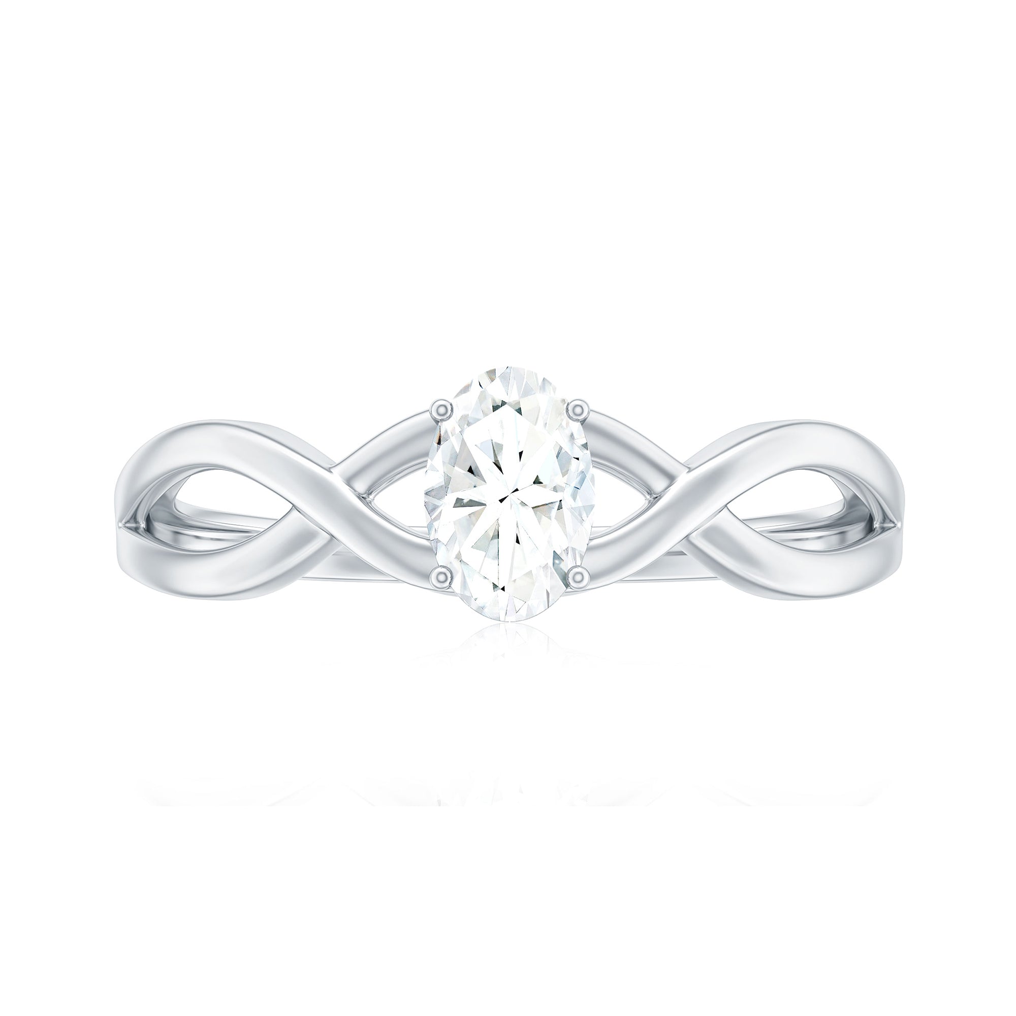 Oval Cut Moissanite Solitaire Crossover Ring in Gold Moissanite - ( D-VS1 ) - Color and Clarity - Rosec Jewels