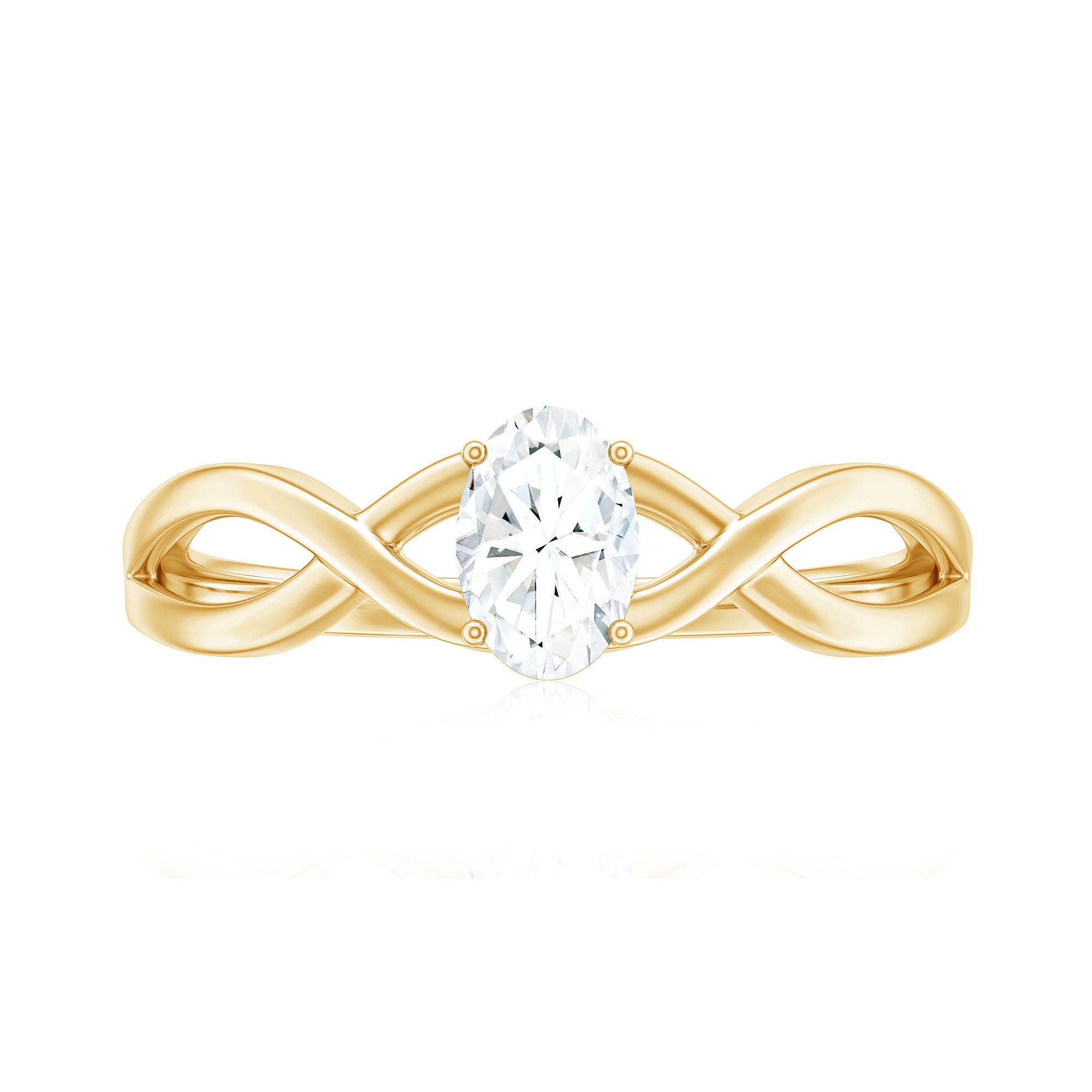 Oval Cut Moissanite Solitaire Crossover Ring in Gold Moissanite - ( D-VS1 ) - Color and Clarity - Rosec Jewels