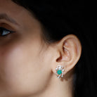 14k Gold Designer Stud Earrings with Emerald and Polki Diamond - Rosec Jewels