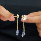 Floral Polki Diamond and Tanzanite Dangle Earrings - Rosec Jewels