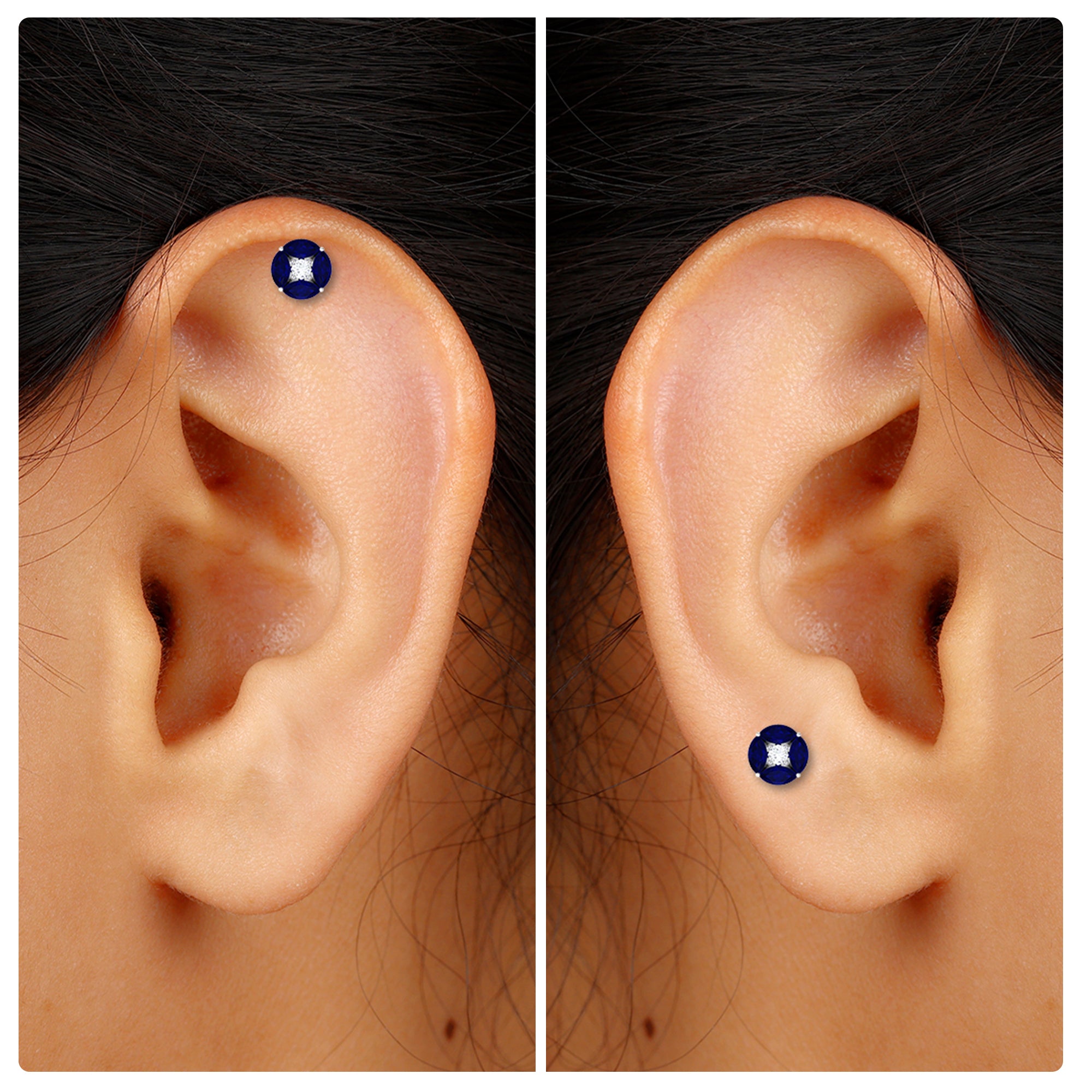 Marquise Blue Sapphire Cartilage Earring with Moissanite Blue Sapphire - ( AAA ) - Quality - Rosec Jewels