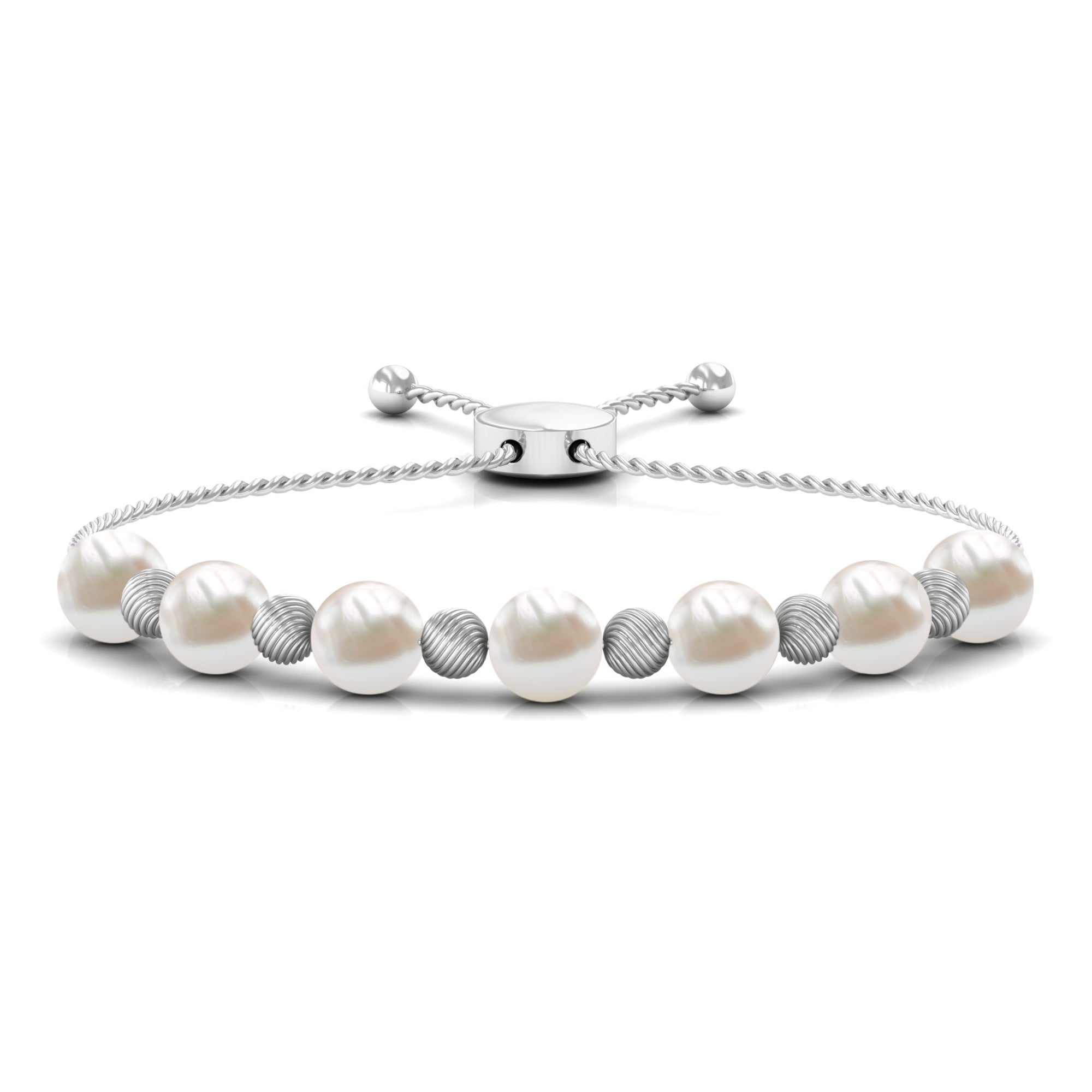 Freshwater Pearl Bolo Bracelet with Gold Textured Beaded Freshwater Pearl - ( AAA ) - Quality - Rosec Jewels