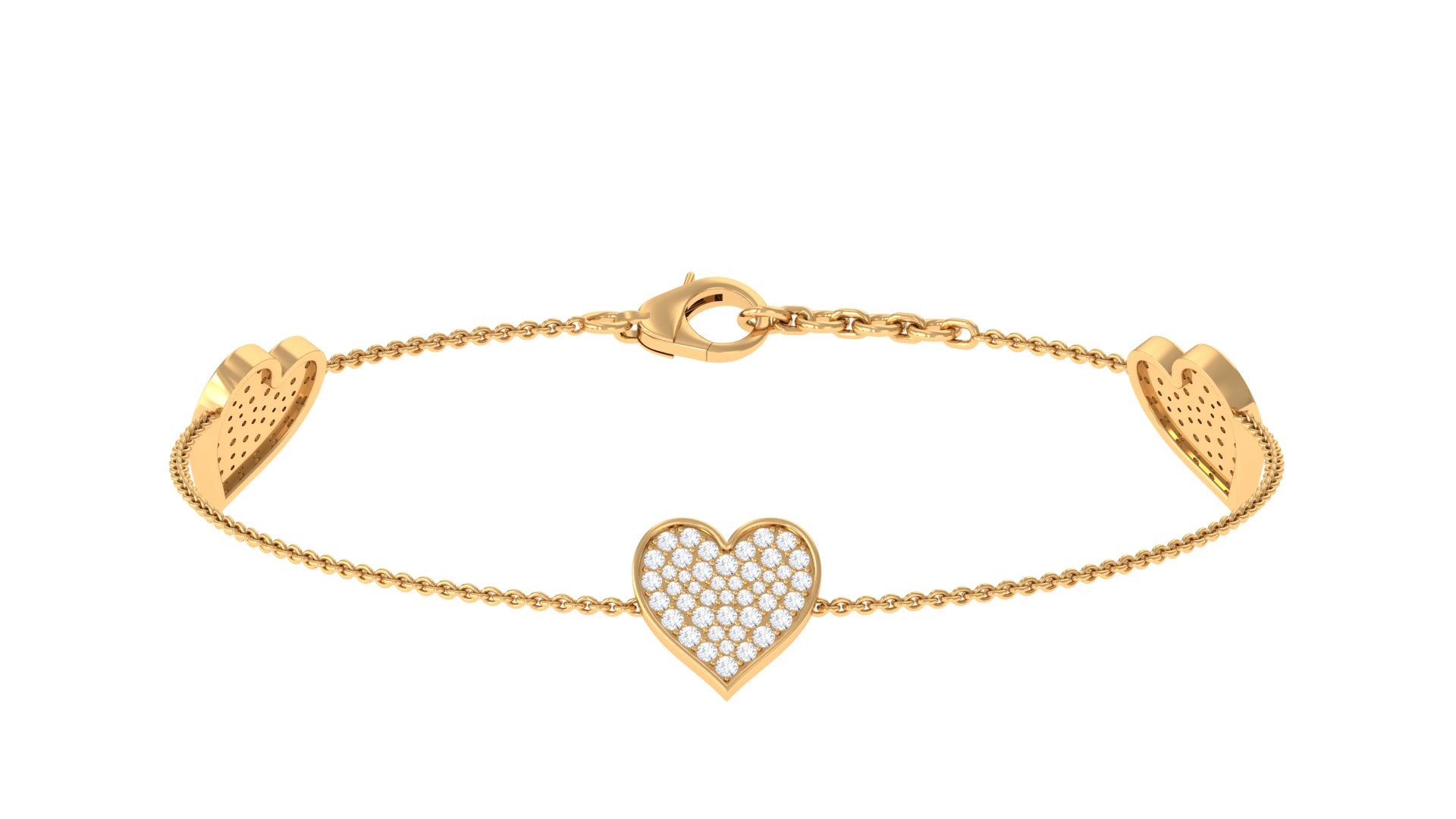 1.25 CT Cubic Zirconia Station Chain Heart Bracelet in Gold Zircon - ( AAAA ) - Quality - Rosec Jewels