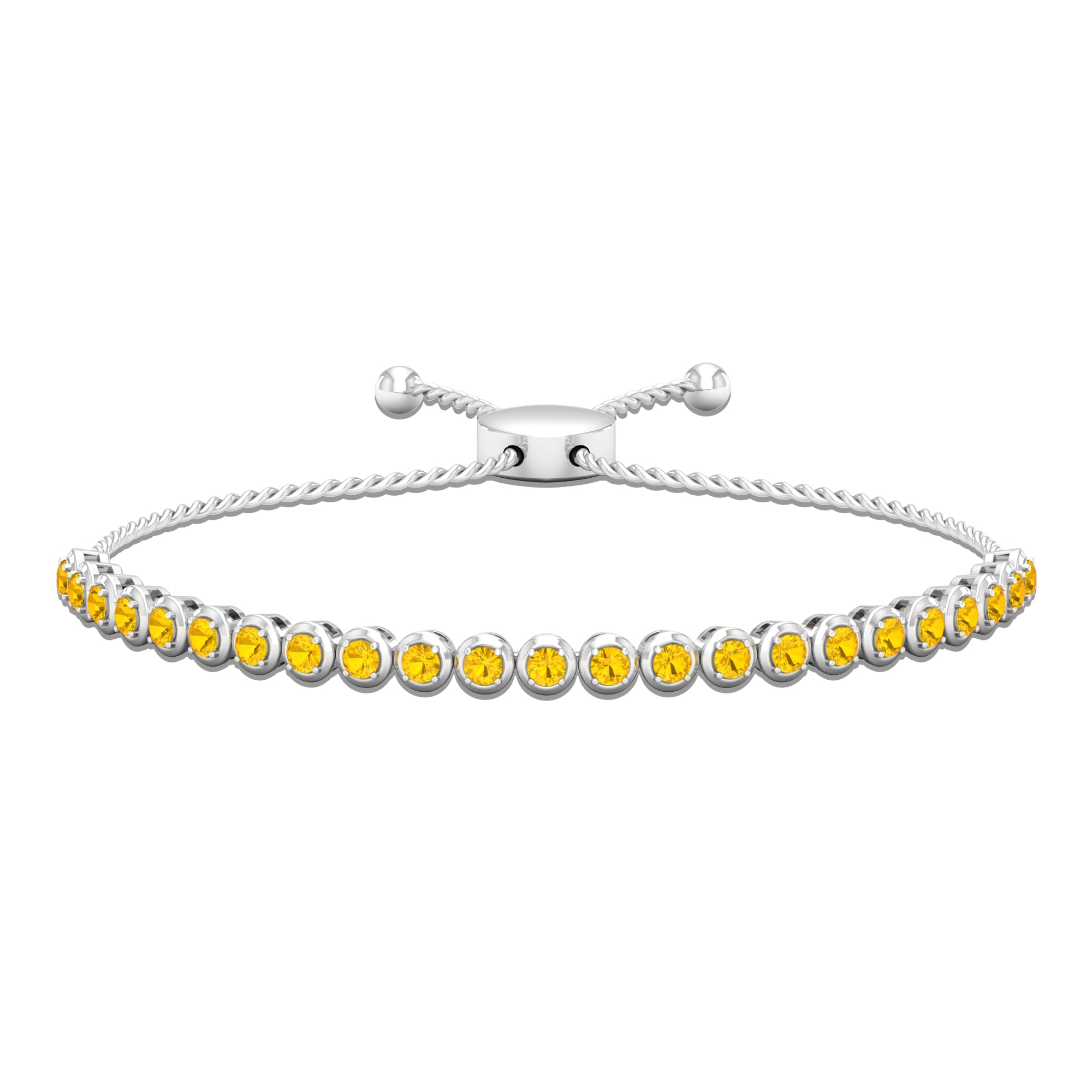 Round Yellow Sapphire Tennis Bolo Bracelet Yellow Sapphire - ( AAA ) - Quality - Rosec Jewels