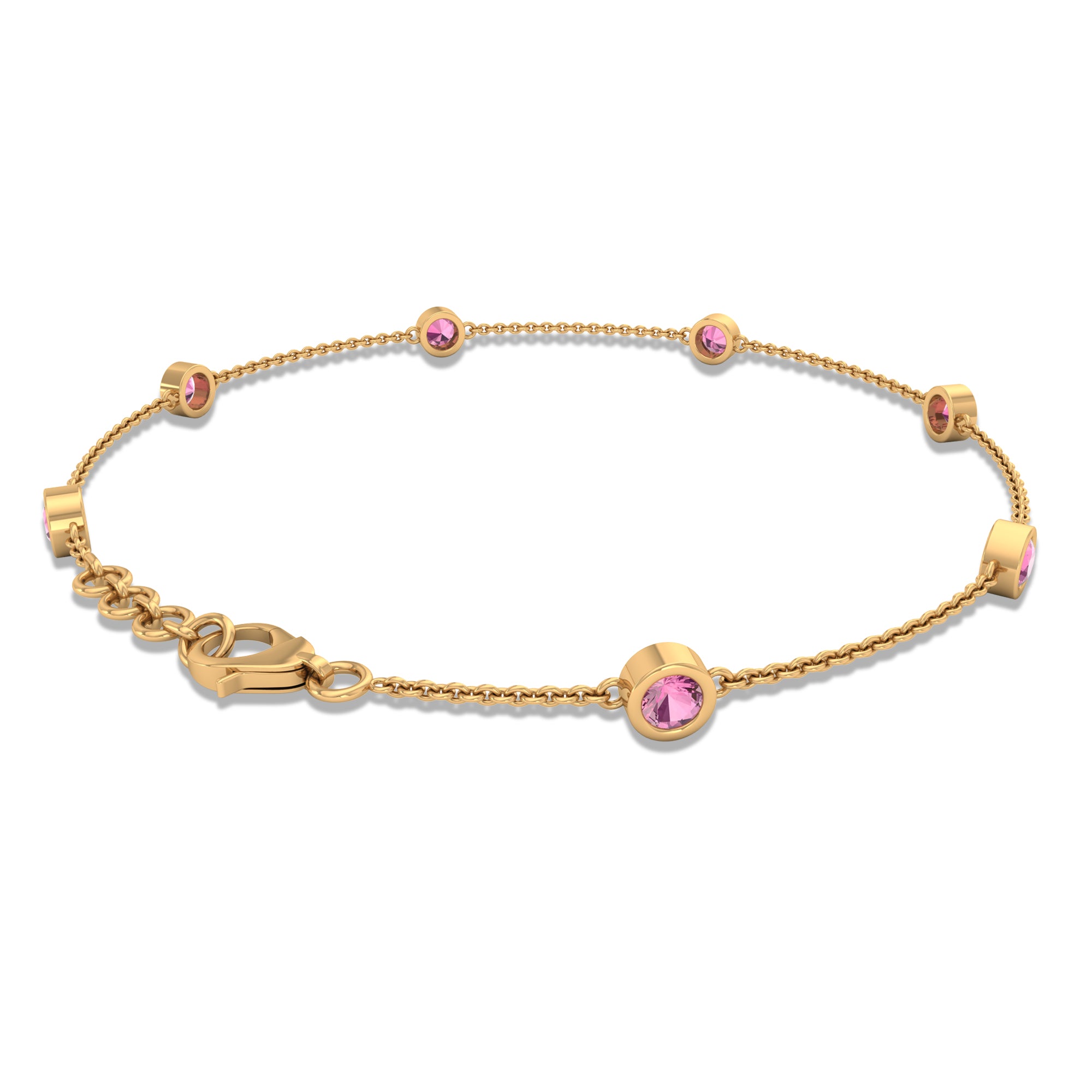 0.75 CT Bezel Set Pink Tourmaline Seven Stone Station Chain Bracelet Pink Tourmaline - ( AAA ) - Quality - Rosec Jewels