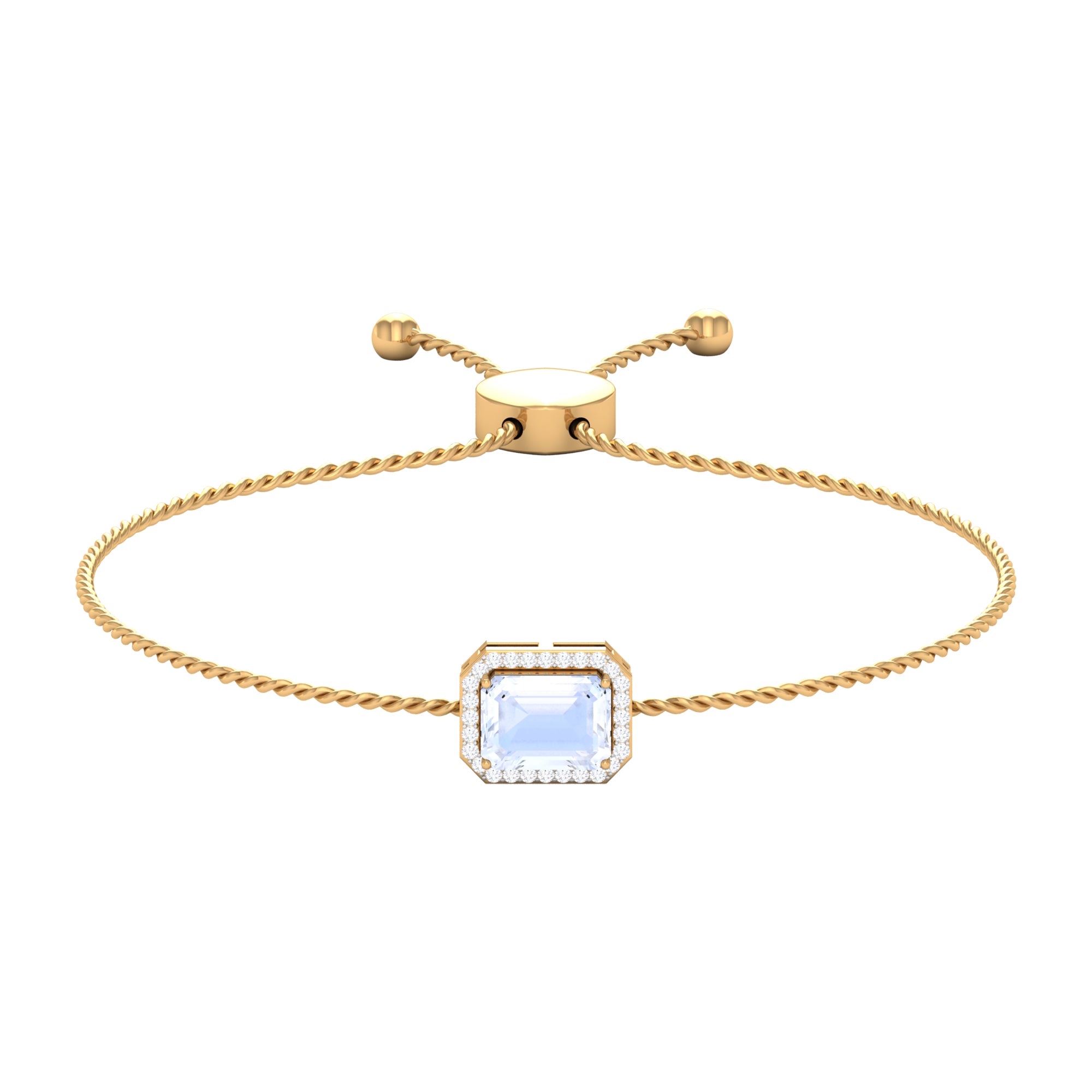 2 CT Emerald Cut Moonstone and Diamond Bolo Chain Bracelet Moonstone - ( AAA ) - Quality - Rosec Jewels