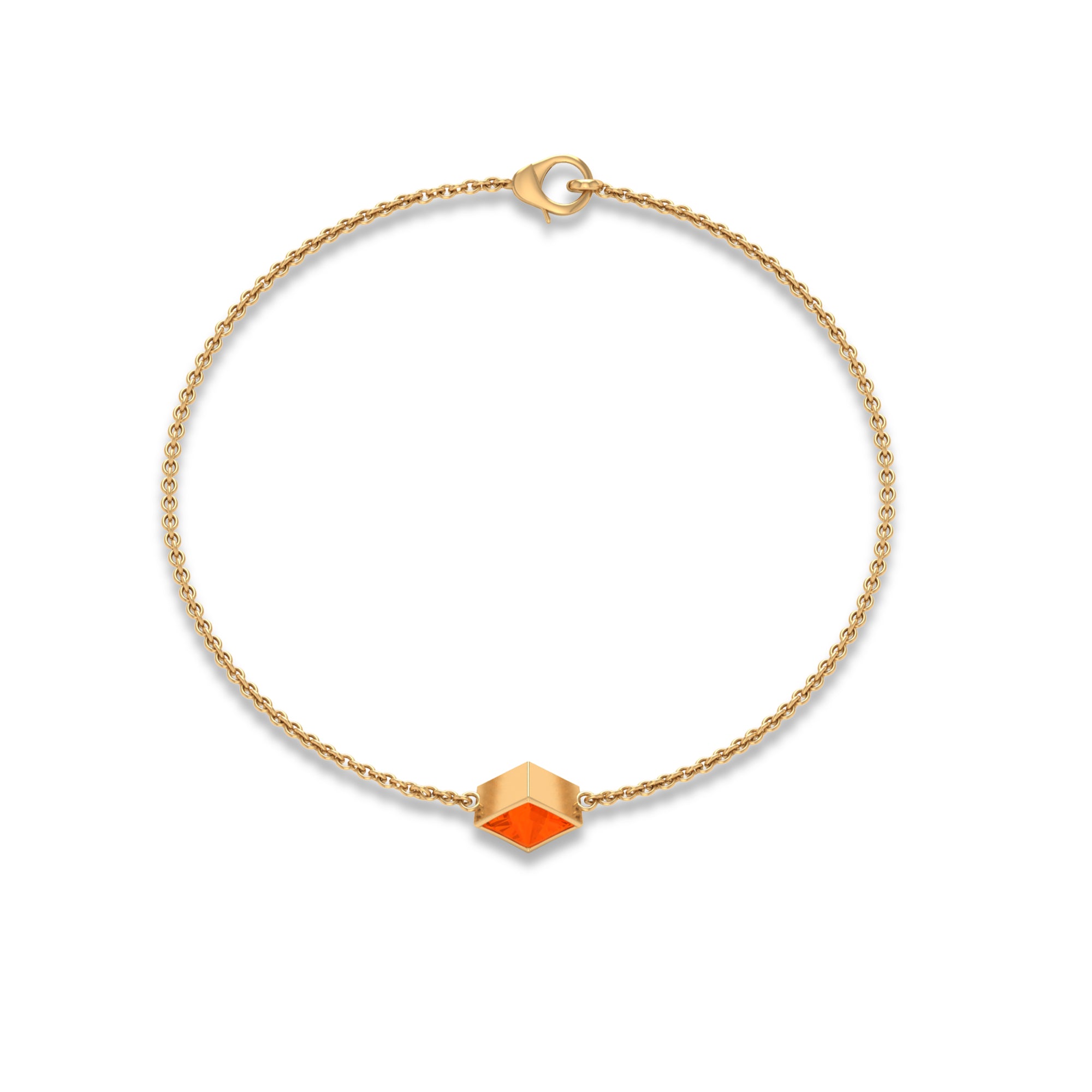 1/2 CT Minimal Princess Cut Fire Opal Solitaire Chain Bracelet Fire Opal - ( AAA ) - Quality - Rosec Jewels