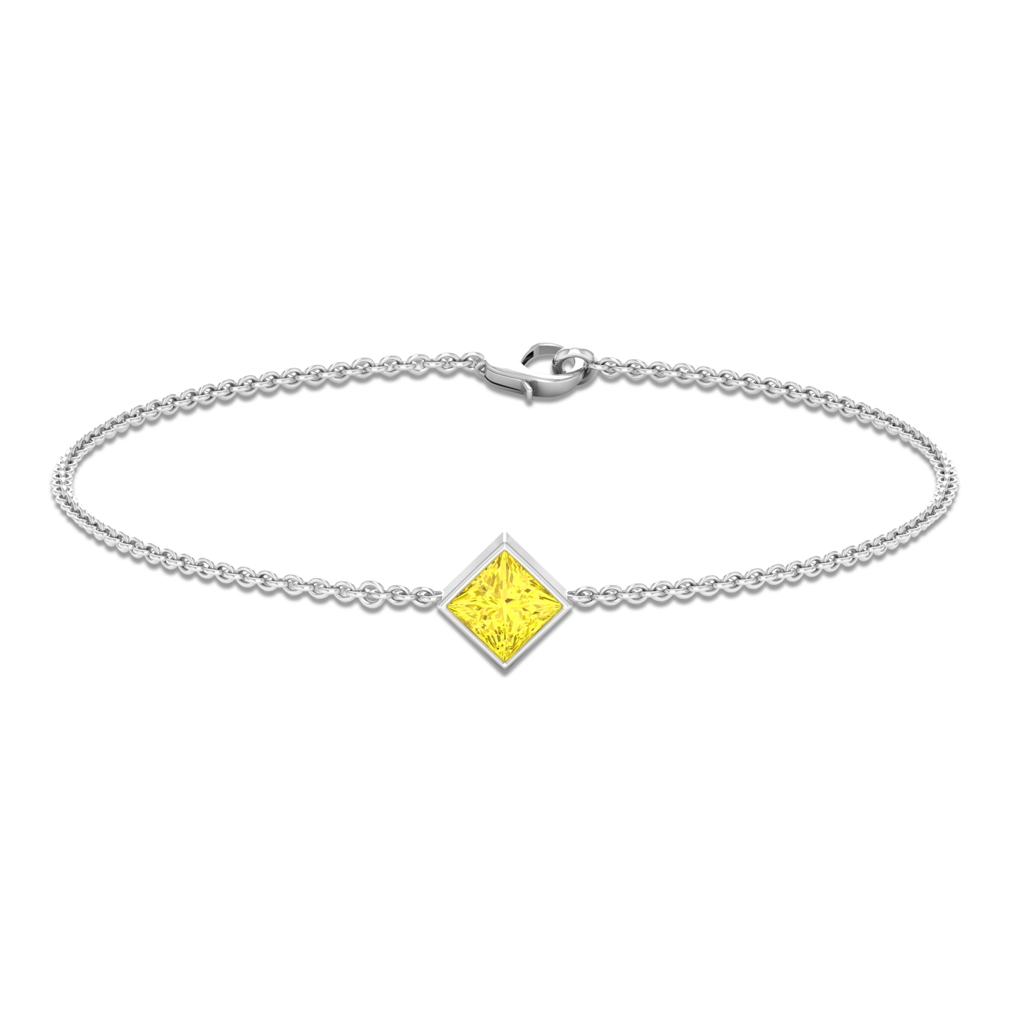 Princess Cut Yellow Sapphire Solitaire Chain Bracelet Yellow Sapphire - ( AAA ) - Quality - Rosec Jewels