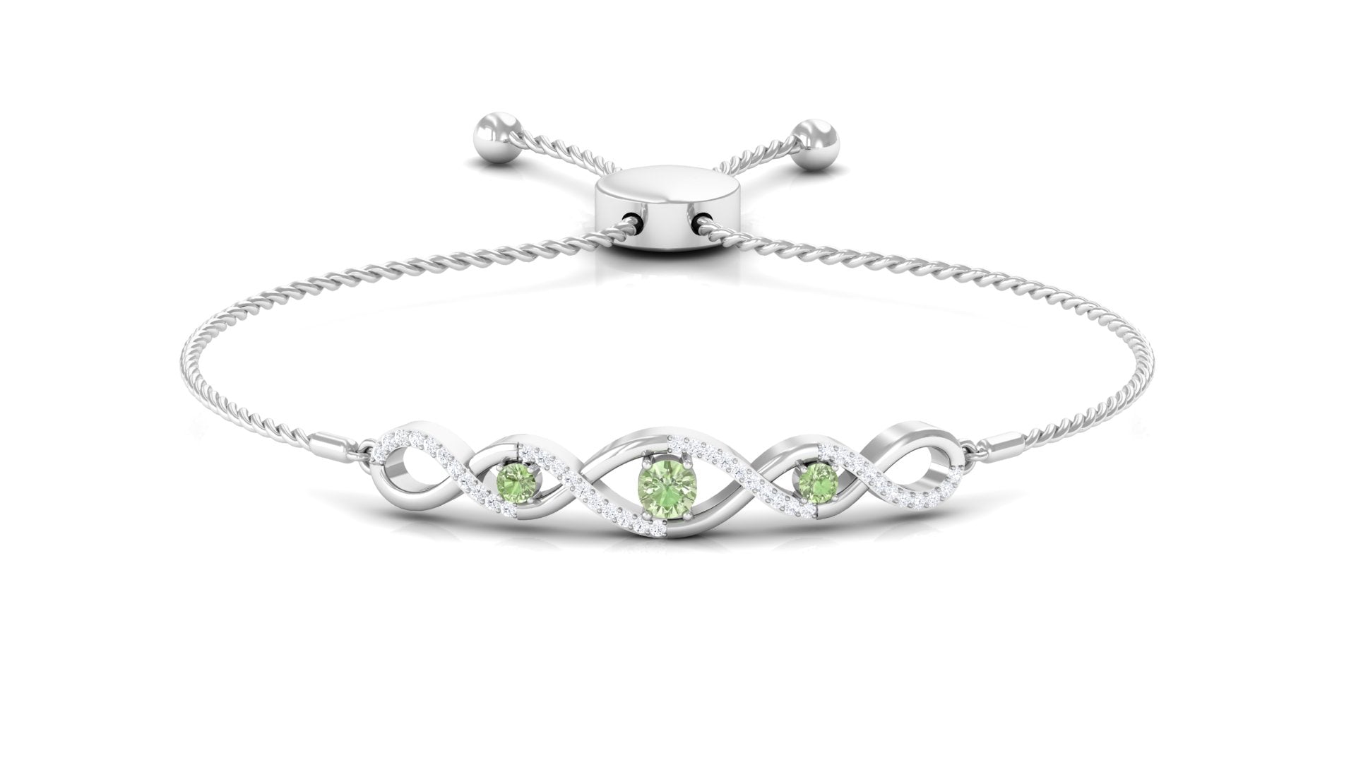 Green Sapphire and Diamond Infinity Bolo Bracelet Green Sapphire - ( AAA ) - Quality - Rosec Jewels