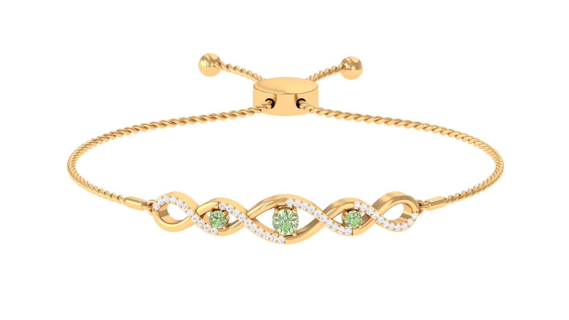 Green Sapphire and Diamond Infinity Bolo Bracelet Green Sapphire - ( AAA ) - Quality - Rosec Jewels