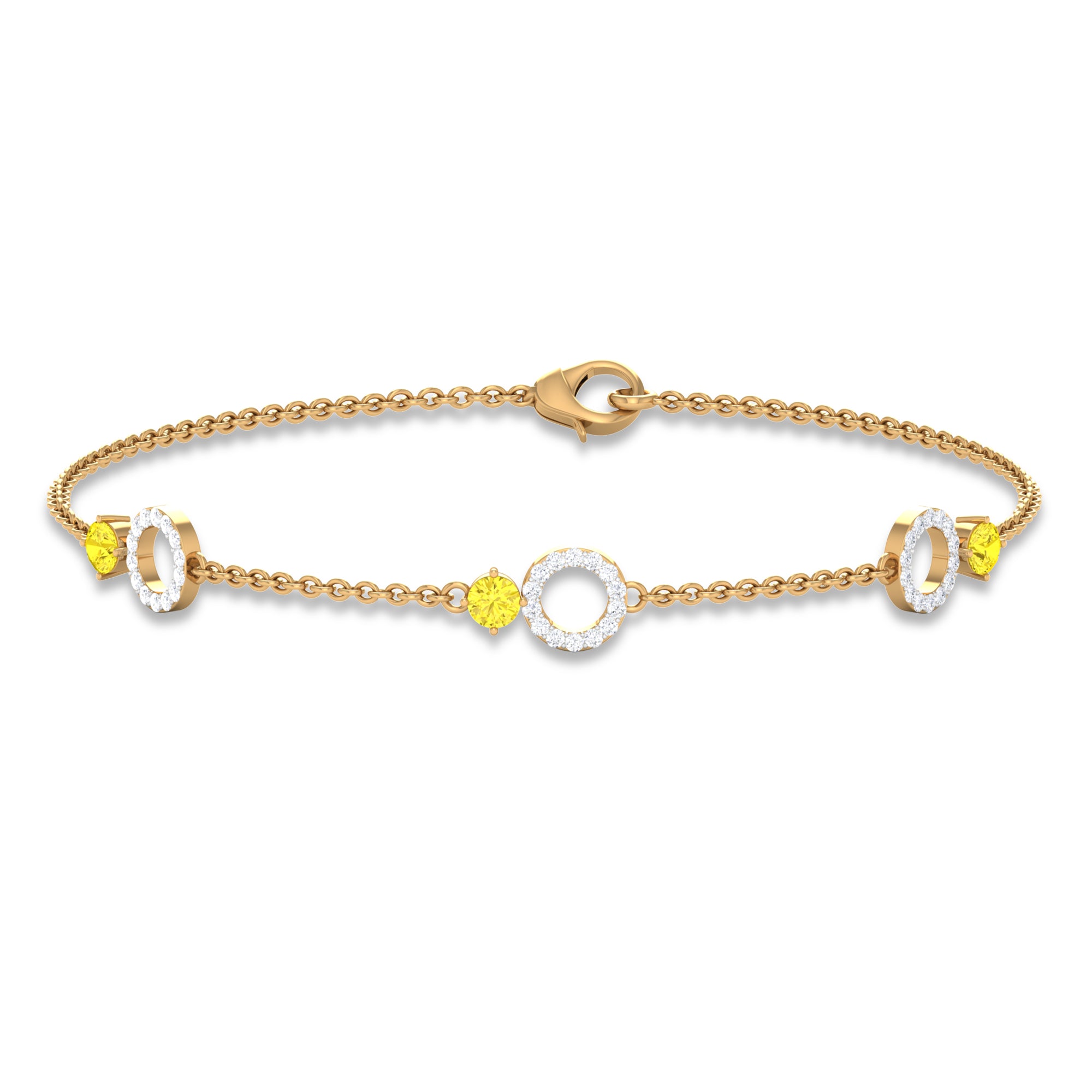 Minimal Yellow Sapphire and Diamond Station Chain Bracelet Yellow Sapphire - ( AAA ) - Quality - Rosec Jewels