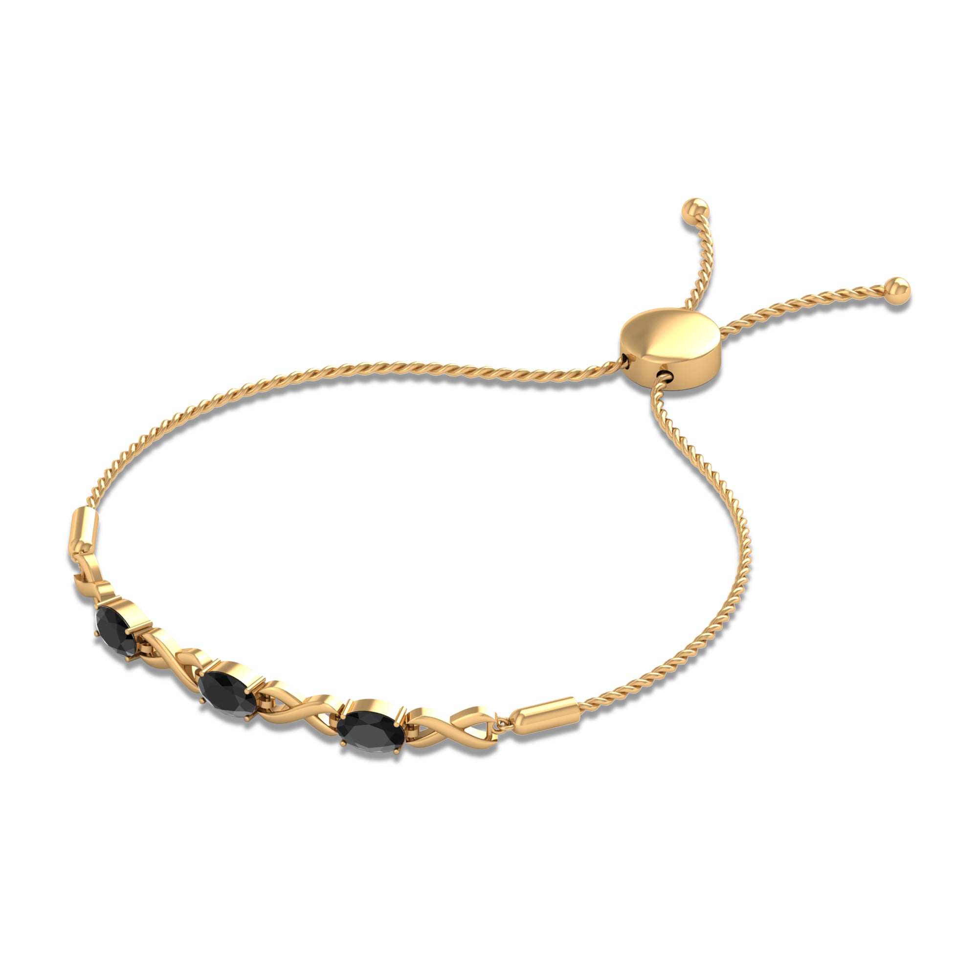 1.25 CT Oval Cut Black Onyx and Gold Infinity Link Bolo Bracelet Black Onyx - ( AAA ) - Quality - Rosec Jewels