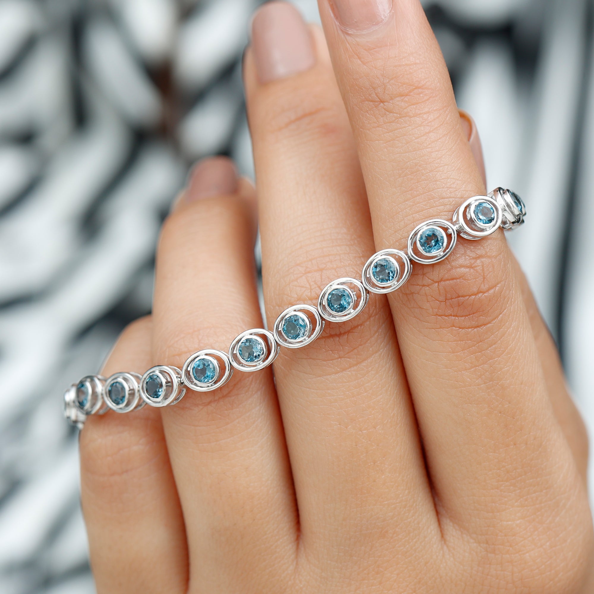 Bezel Set London Blue Topaz Unisex Tennis Bracelet London Blue Topaz - ( AAA ) - Quality - Rosec Jewels