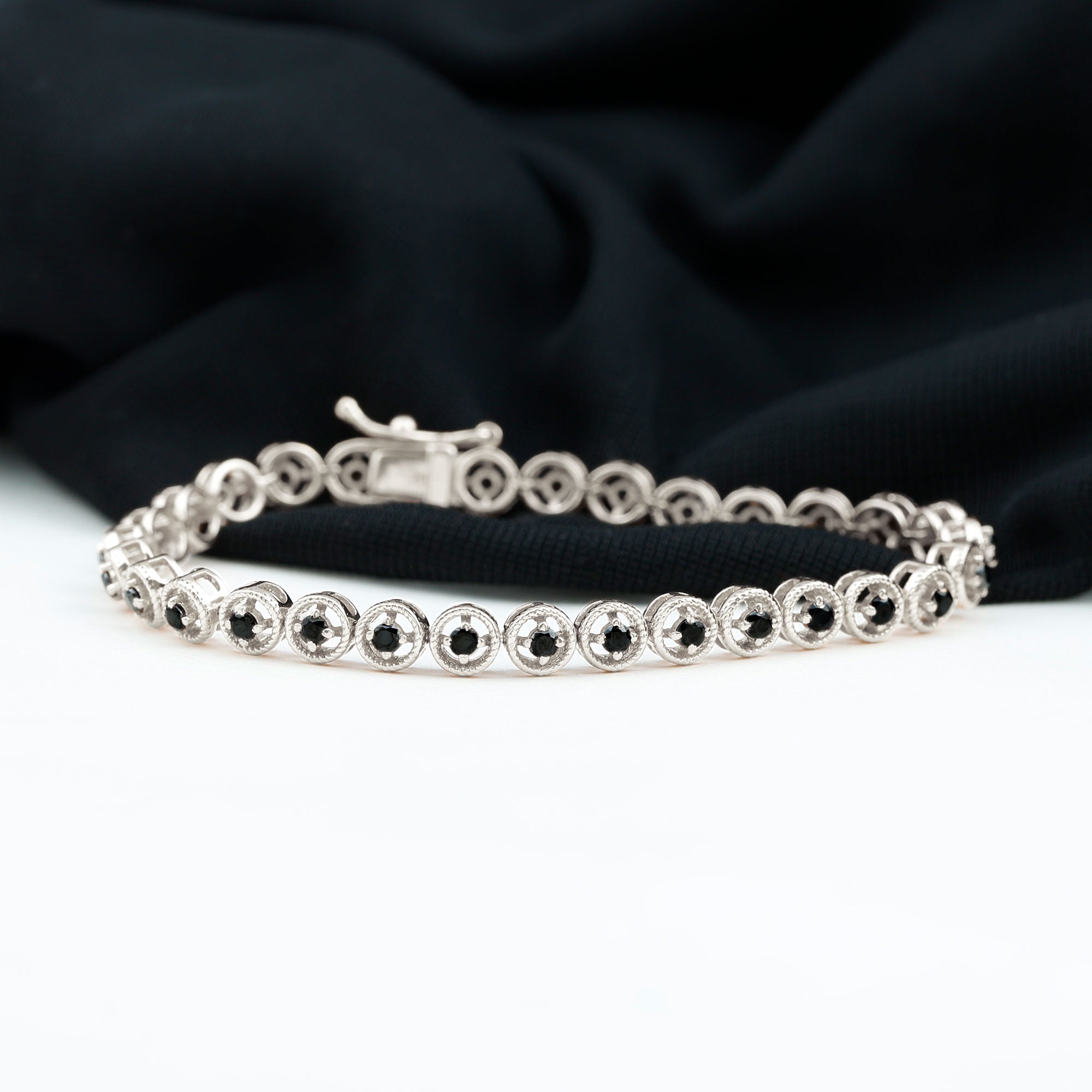 Lab Grown Black Diamond Tennis Bracelet with Rope Frame Lab Created Black Diamond - ( AAAA ) - Quality - Rosec Jewels