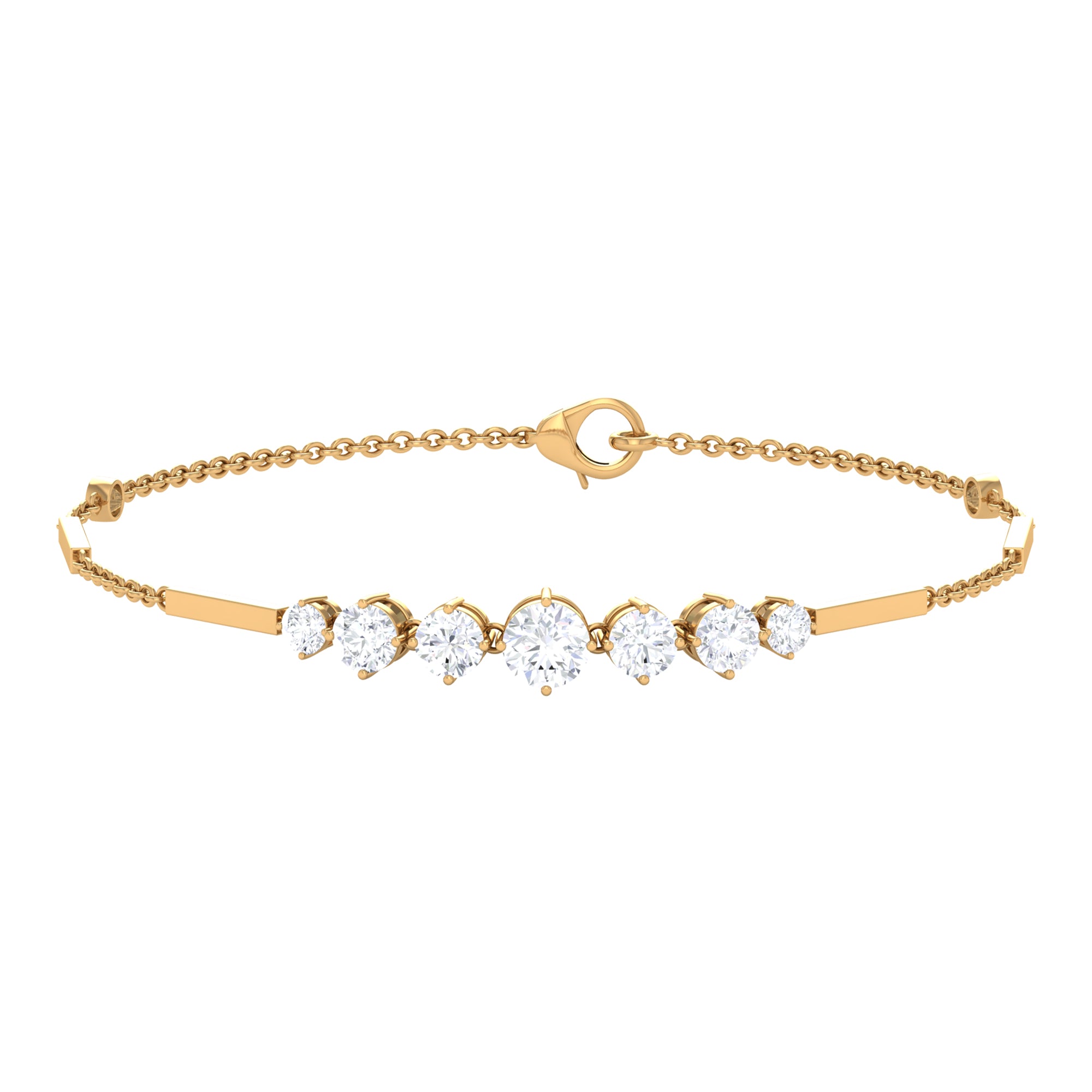 Moissanite Link Bar Bracelet with Graduated Style Moissanite - ( D-VS1 ) - Color and Clarity - Rosec Jewels