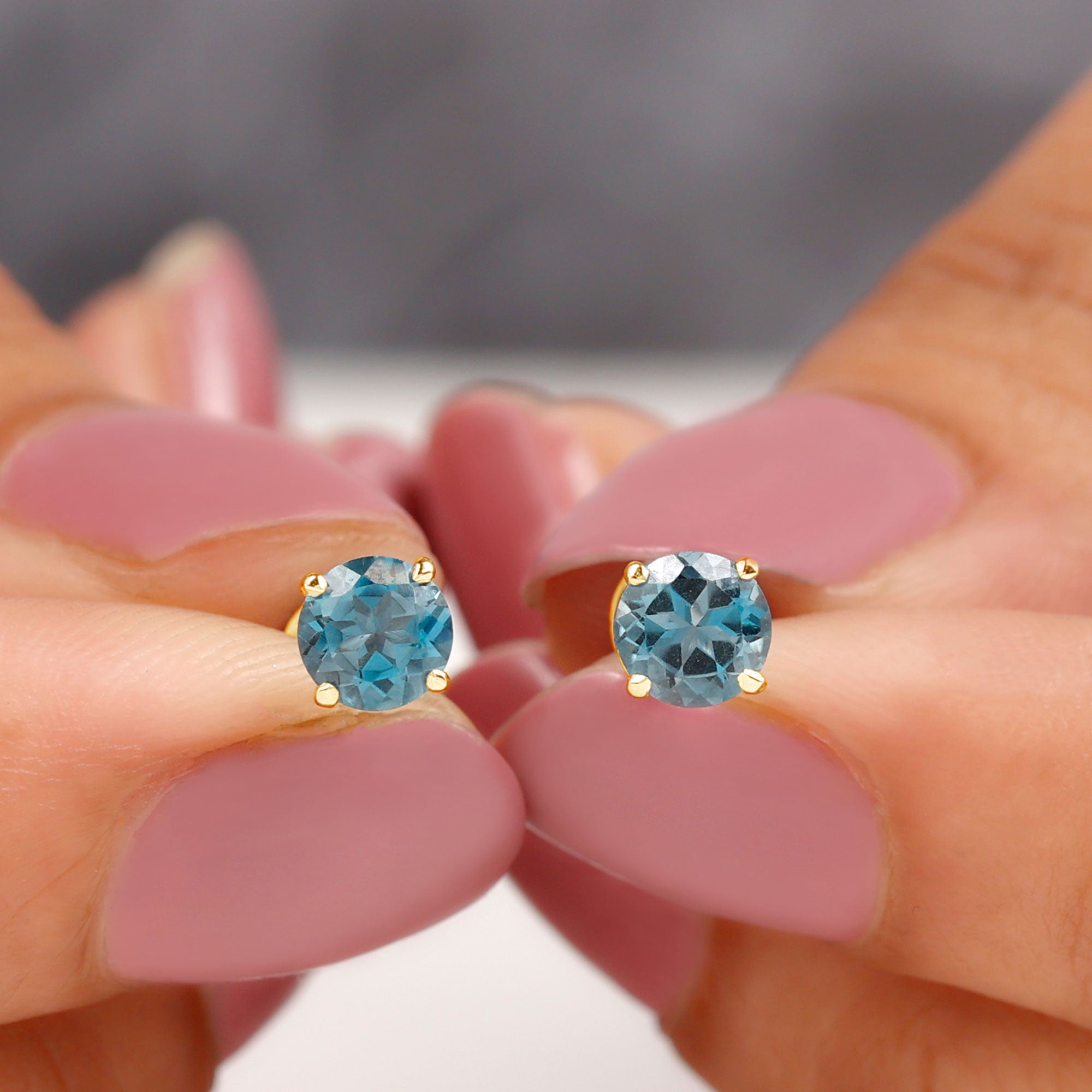 Classic London Blue Topaz Solitaire Stud Earrings London Blue Topaz - ( AAA ) - Quality - Rosec Jewels