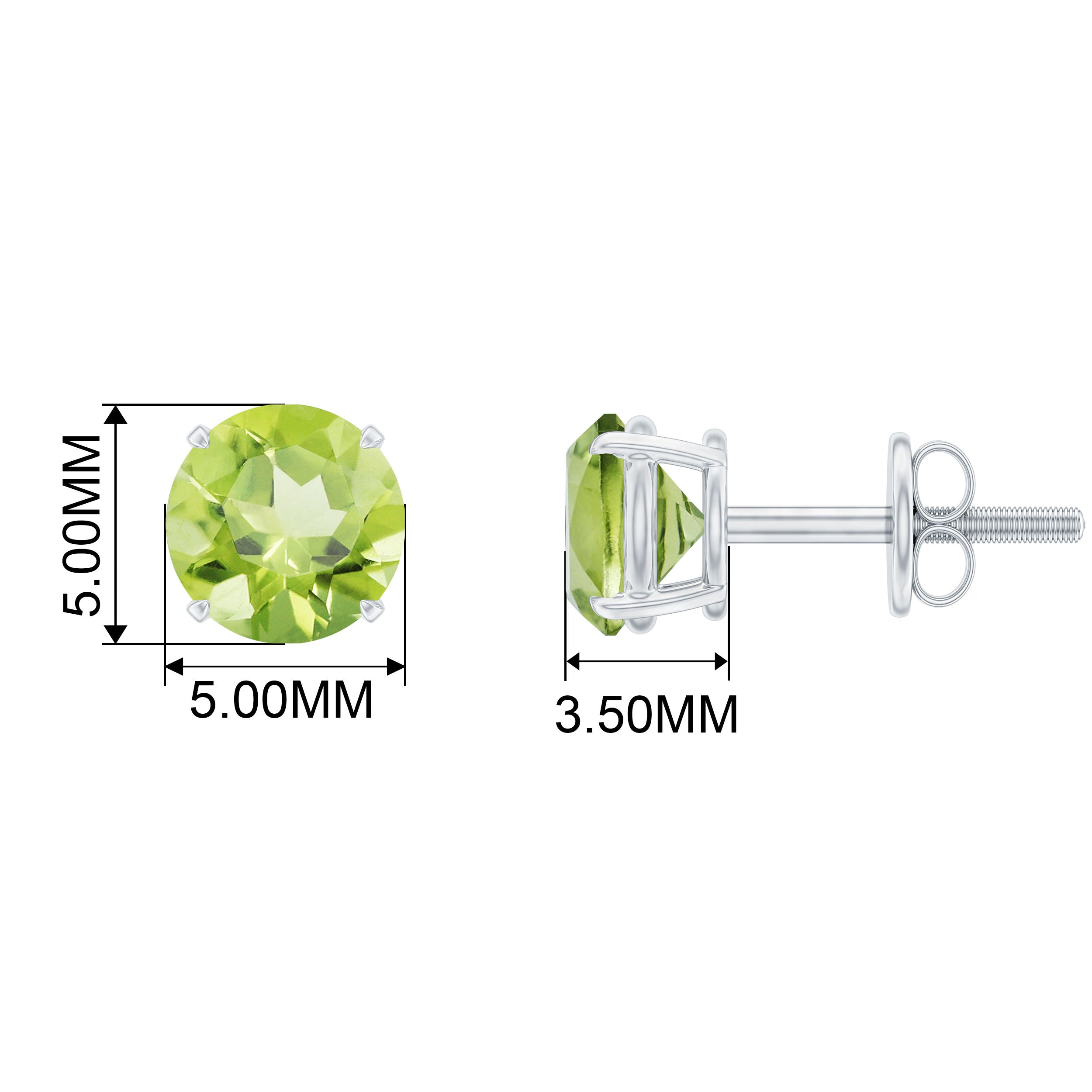 August Birthstone 1/2 CT Round Cut Peridot Solitaire Stud Earrings for Women Peridot - ( AAA ) - Quality - Rosec Jewels