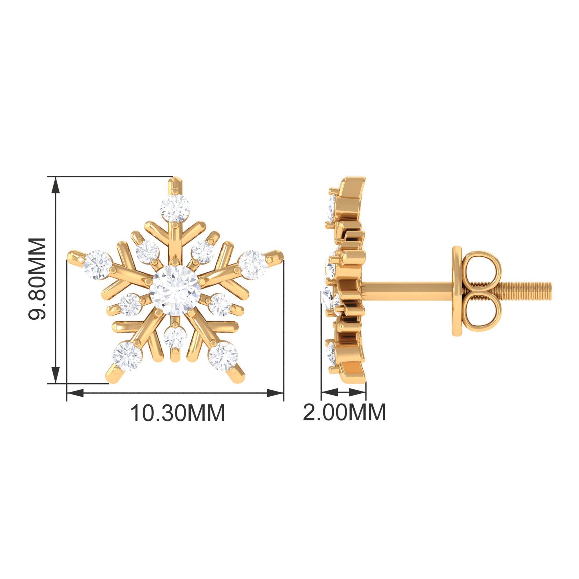 1/2 CT Moissanite Gold Snowflake Stud Earrings Moissanite - ( D-VS1 ) - Color and Clarity - Rosec Jewels