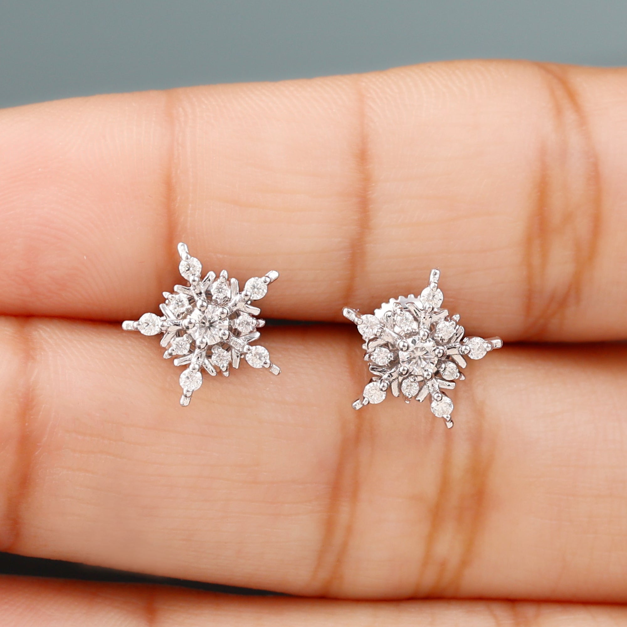 1/2 CT Moissanite Gold Snowflake Stud Earrings Moissanite - ( D-VS1 ) - Color and Clarity - Rosec Jewels