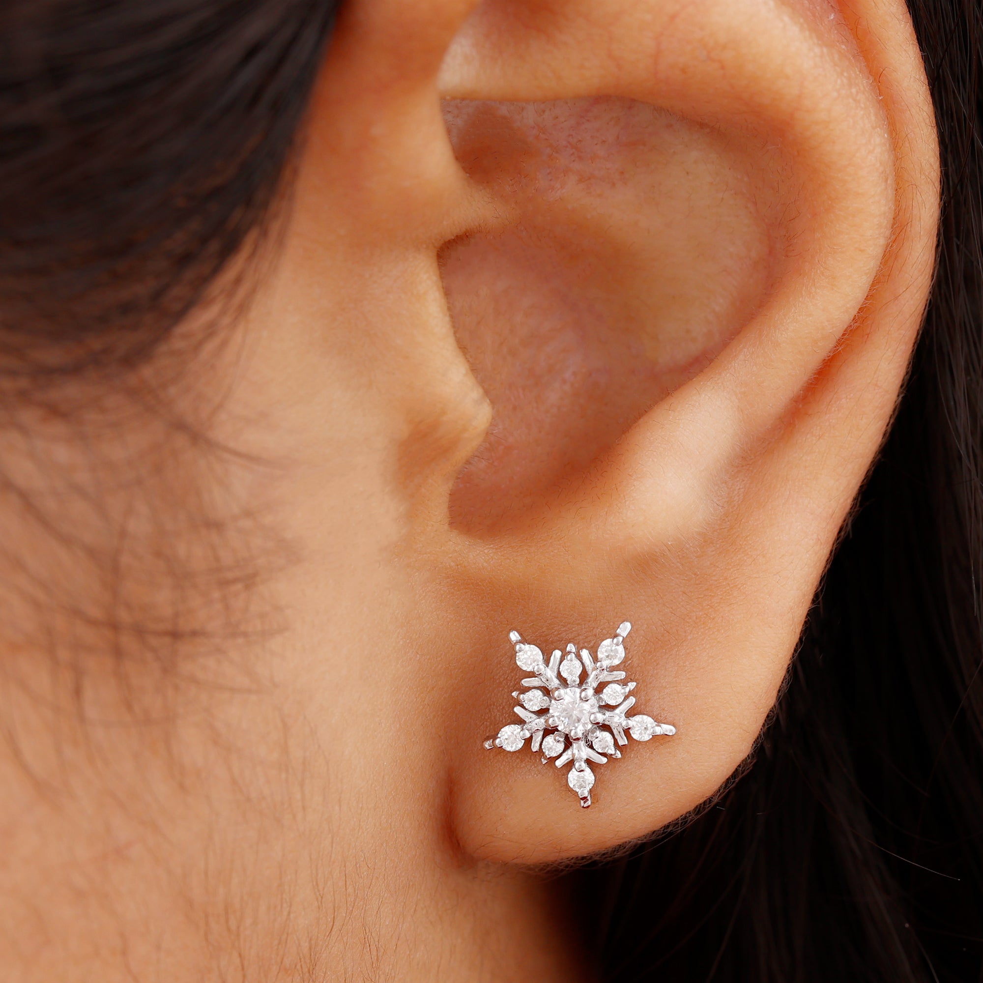 1/2 CT Moissanite Gold Snowflake Stud Earrings Moissanite - ( D-VS1 ) - Color and Clarity - Rosec Jewels