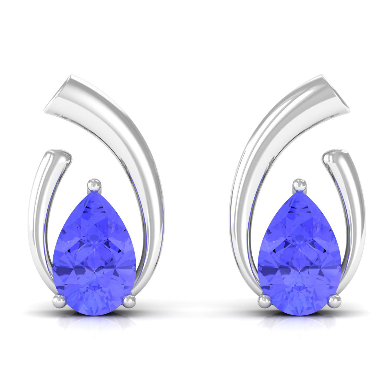 Real Tanzanite Solitaire Teardrop Stud Earrings Tanzanite - ( AAA ) - Quality - Rosec Jewels