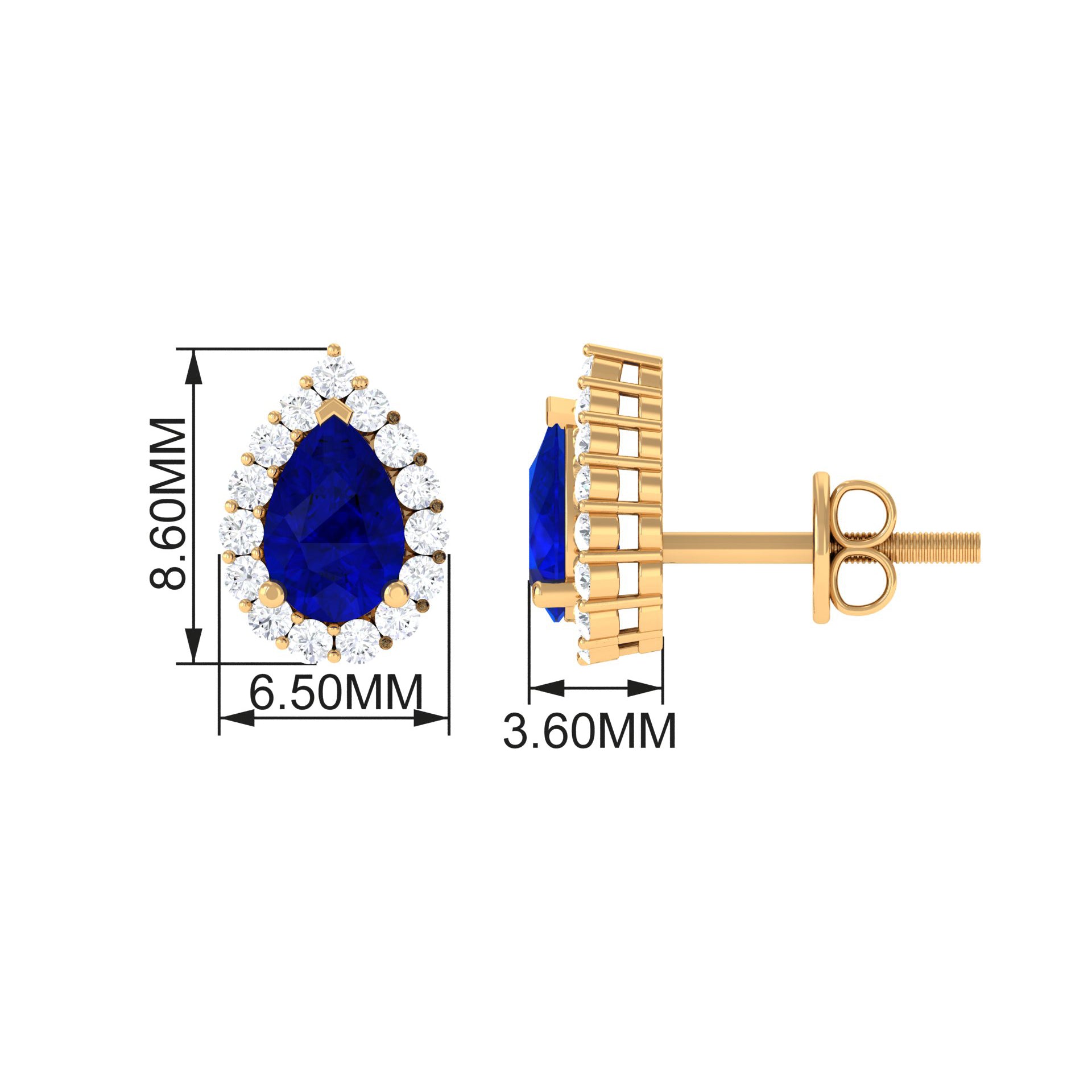 Pear Shape Lab Grown Blue Sapphire Stud Earrings with Diamond Halo Lab Created Blue Sapphire - ( AAAA ) - Quality - Rosec Jewels