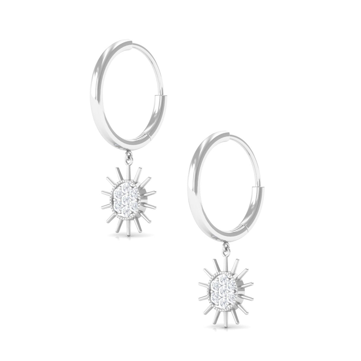 1/2 CT Sunburst Dangle Earrings with Diamond Cluster Diamond - ( HI-SI ) - Color and Clarity - Rosec Jewels