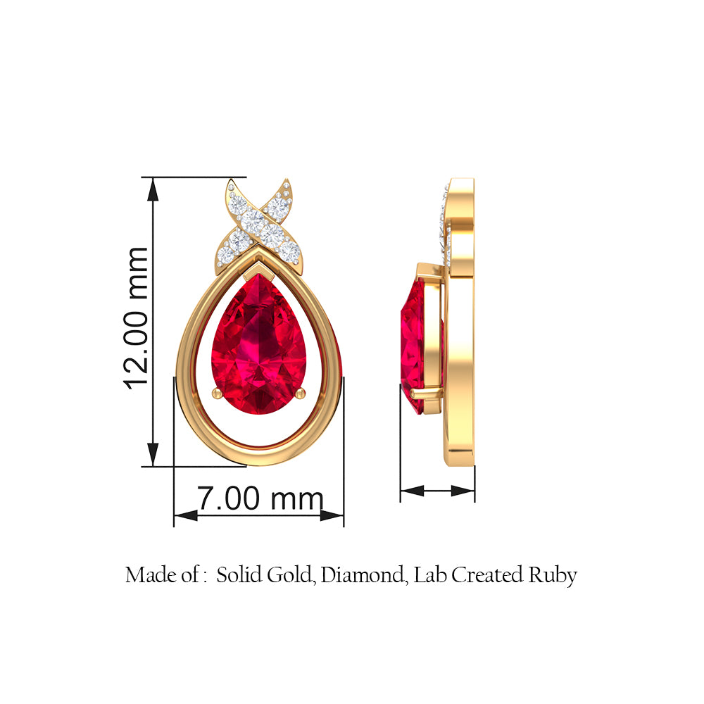 Classic Created Ruby and Diamond Teardrop Stud Earrings Lab Created Ruby - ( AAAA ) - Quality - Rosec Jewels